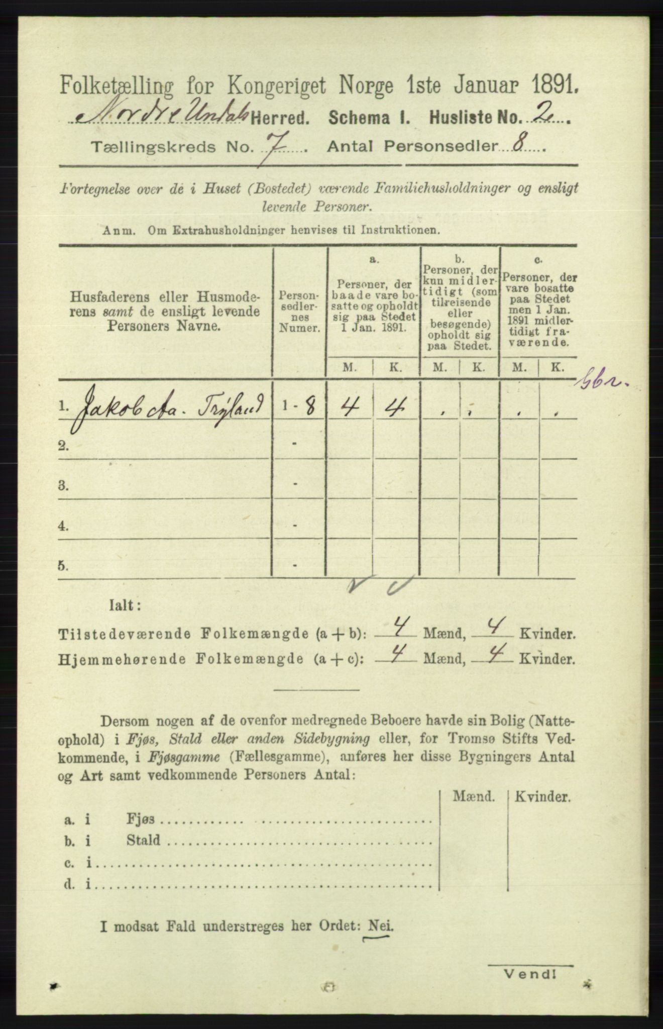 RA, 1891 census for 1028 Nord-Audnedal, 1891, p. 1734