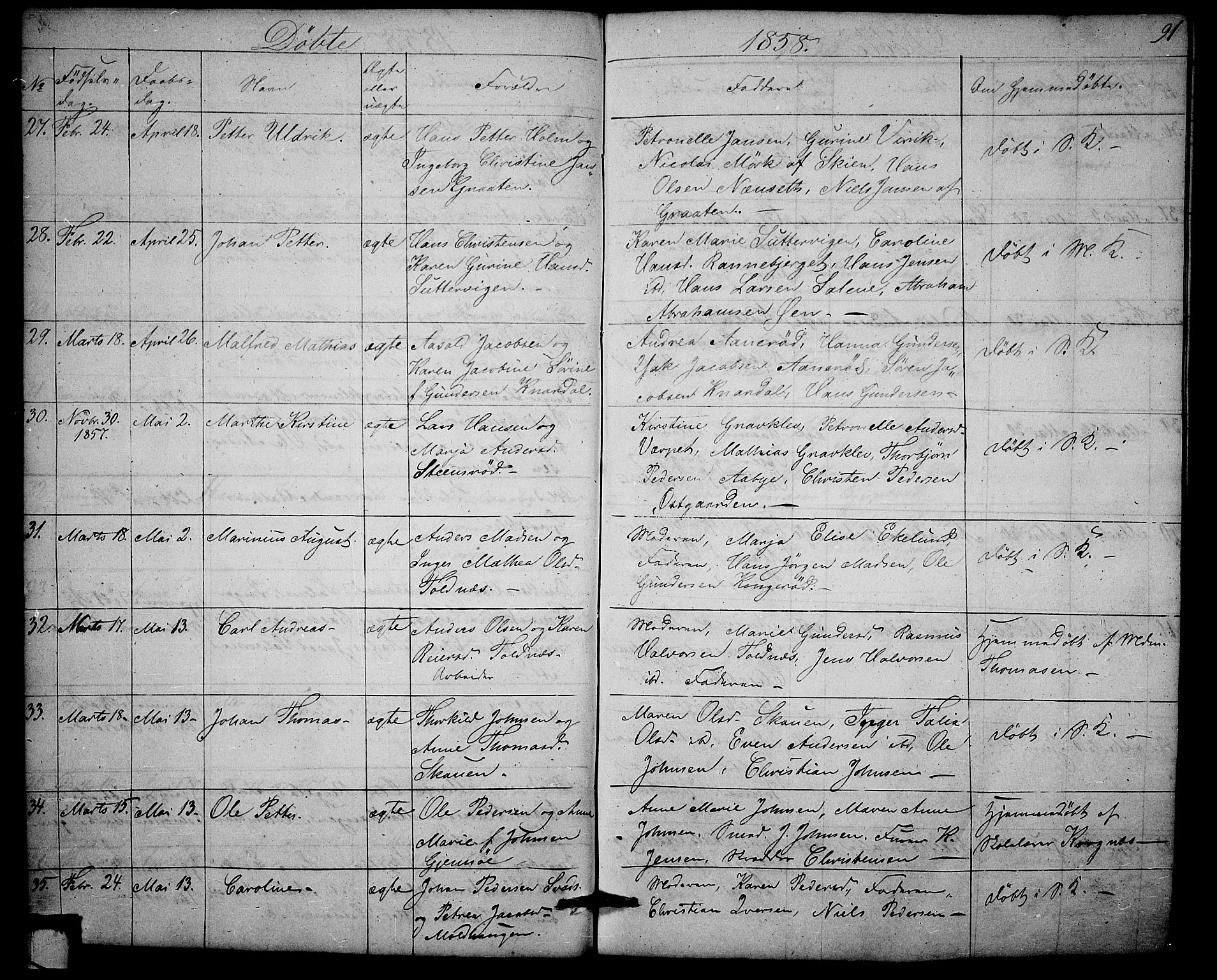 Solum kirkebøker, AV/SAKO-A-306/G/Ga/L0003: Parish register (copy) no. I 3, 1848-1859, p. 91