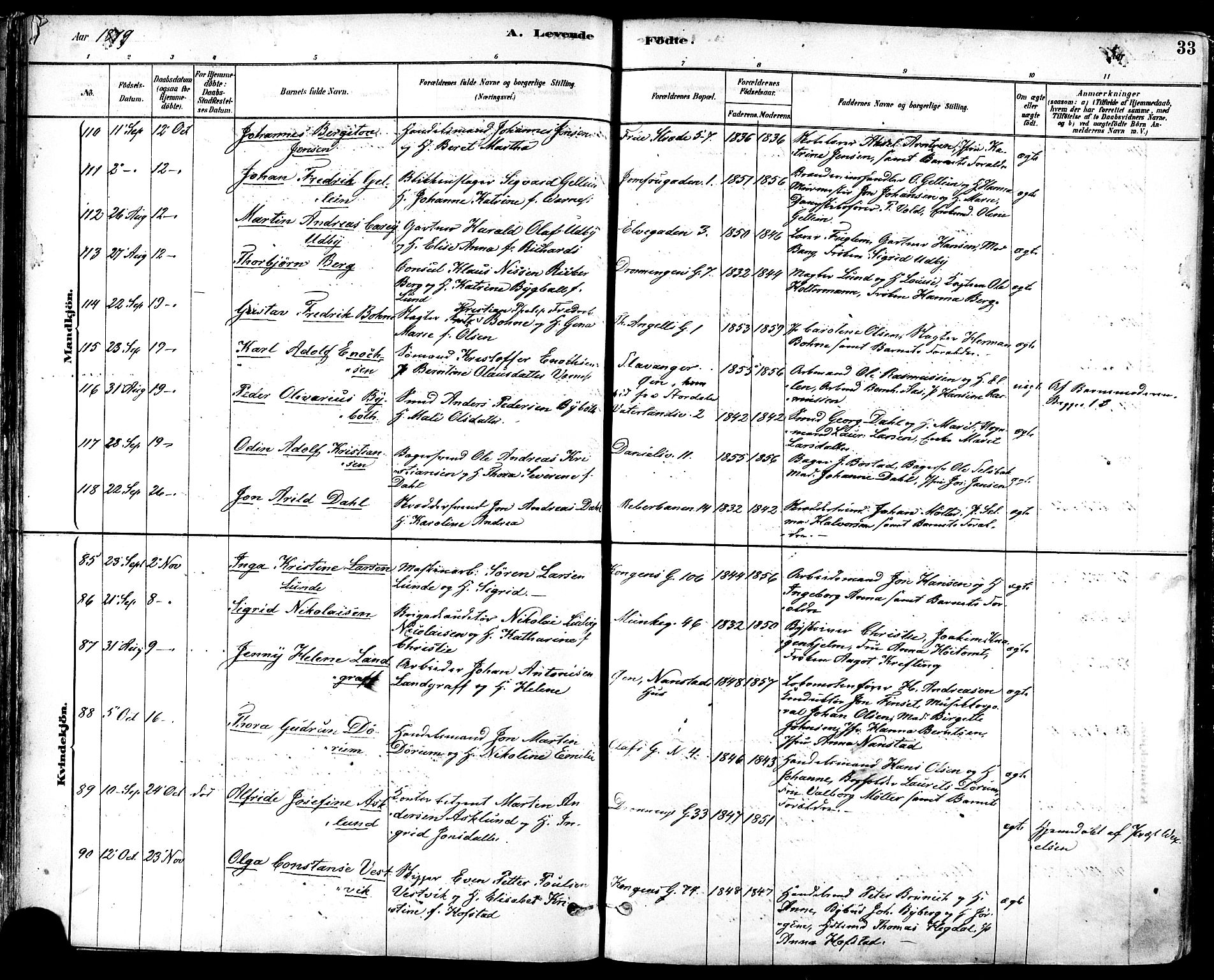 Ministerialprotokoller, klokkerbøker og fødselsregistre - Sør-Trøndelag, SAT/A-1456/601/L0057: Parish register (official) no. 601A25, 1877-1891, p. 33