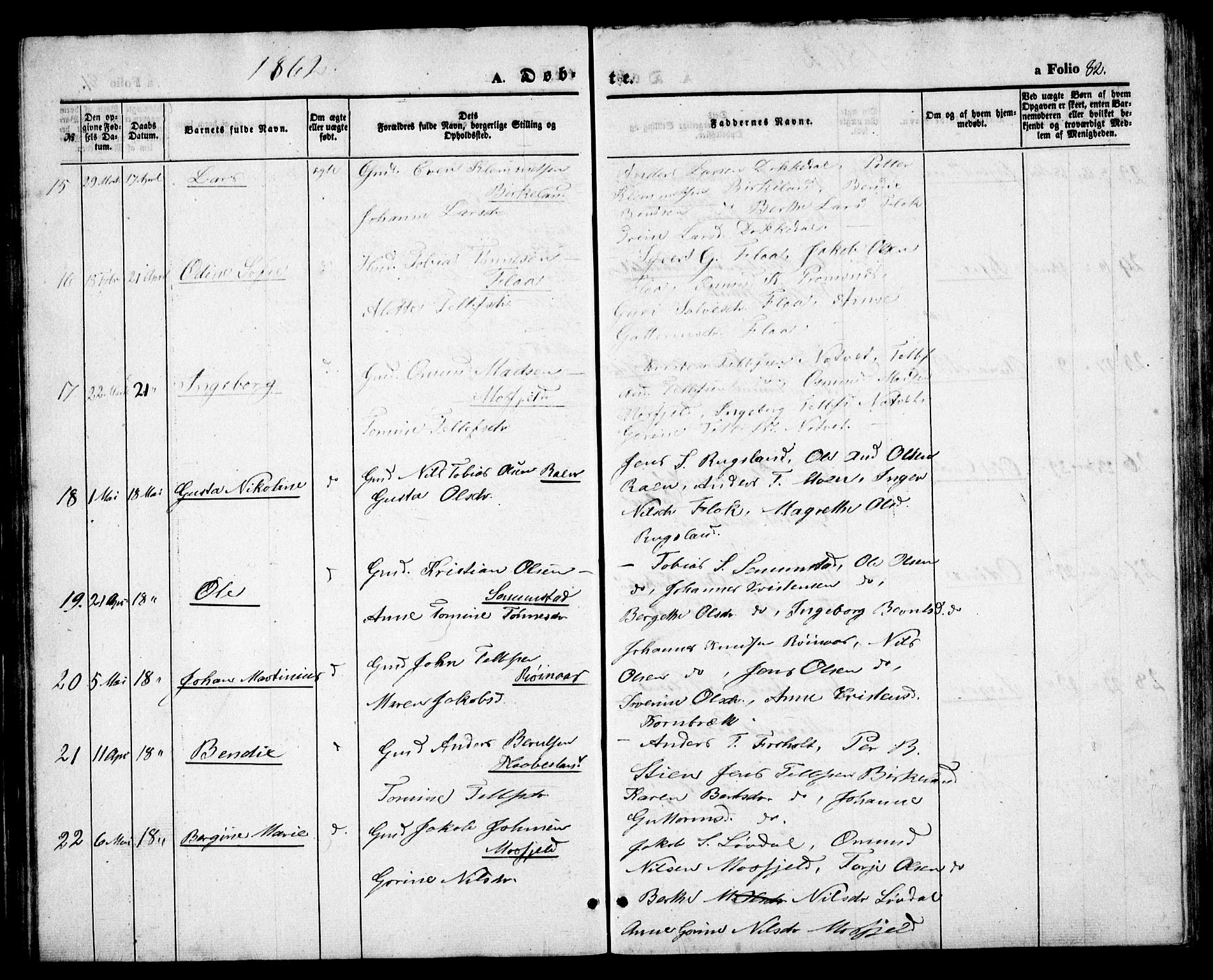 Birkenes sokneprestkontor, AV/SAK-1111-0004/F/Fb/L0002: Parish register (copy) no. B 2, 1849-1876, p. 82