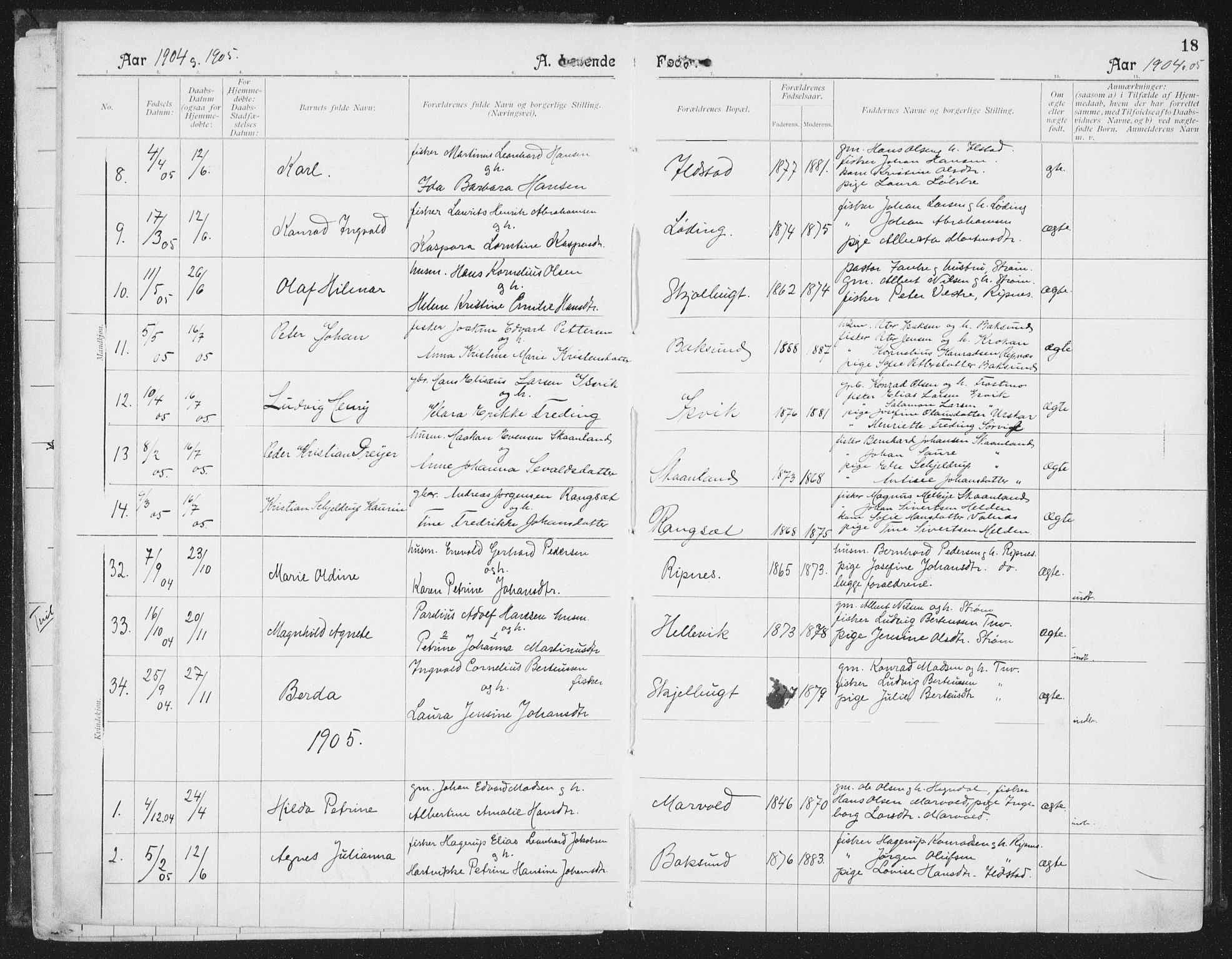 Ministerialprotokoller, klokkerbøker og fødselsregistre - Nordland, AV/SAT-A-1459/804/L0081: Parish register (official) no. 804A02, 1901-1915, p. 18