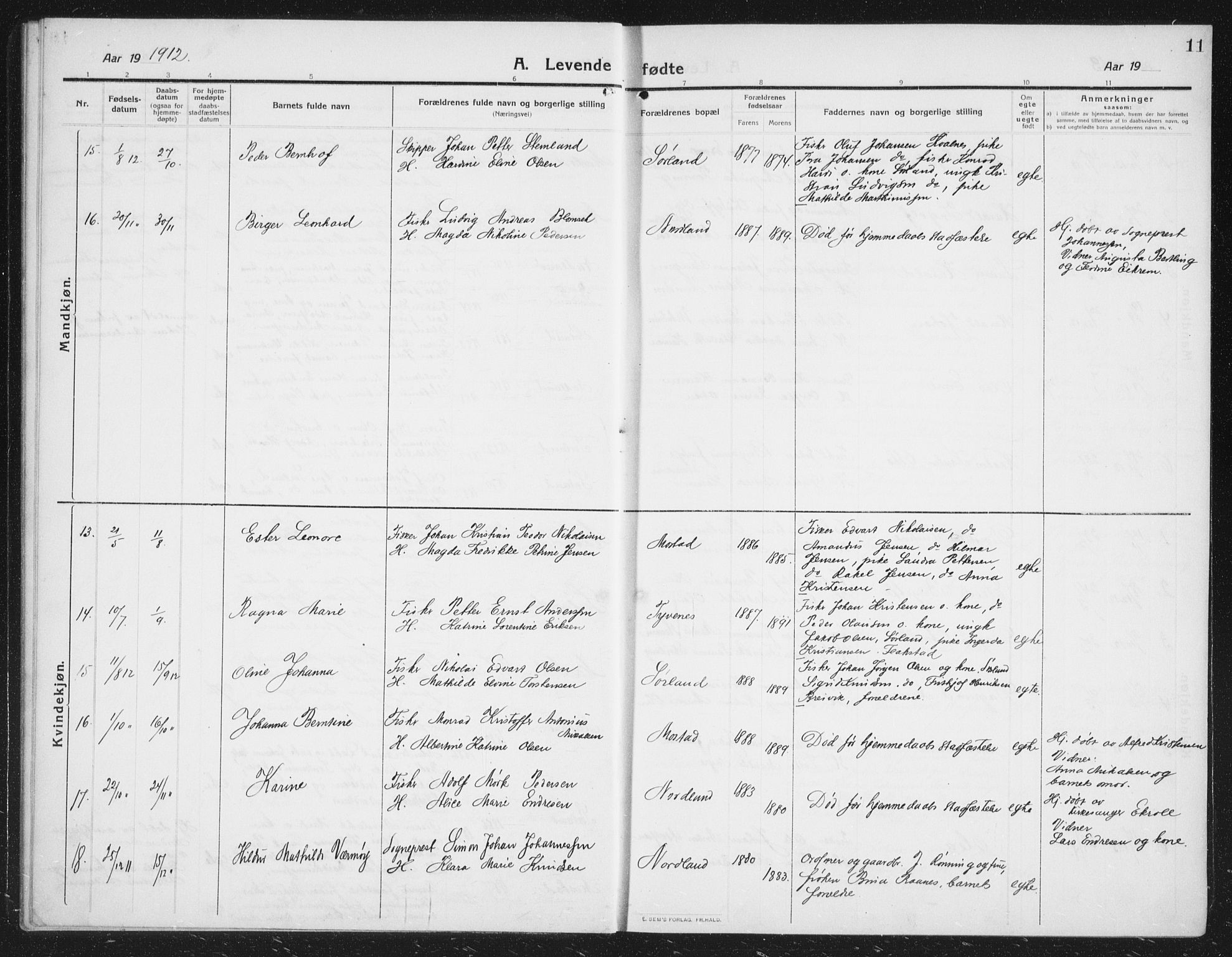 Ministerialprotokoller, klokkerbøker og fødselsregistre - Nordland, AV/SAT-A-1459/807/L0124: Parish register (copy) no. 807C02, 1910-1935, p. 11