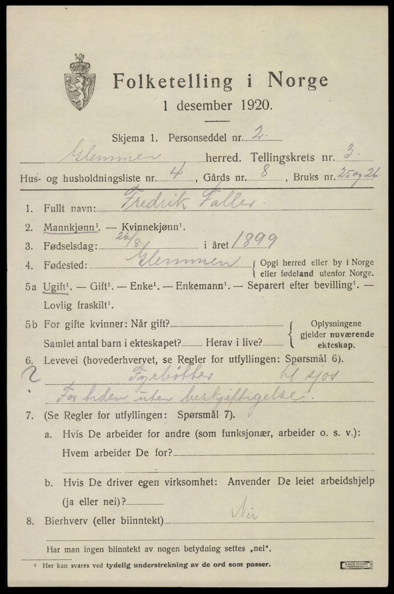 SAO, 1920 census for Glemmen, 1920, p. 6115
