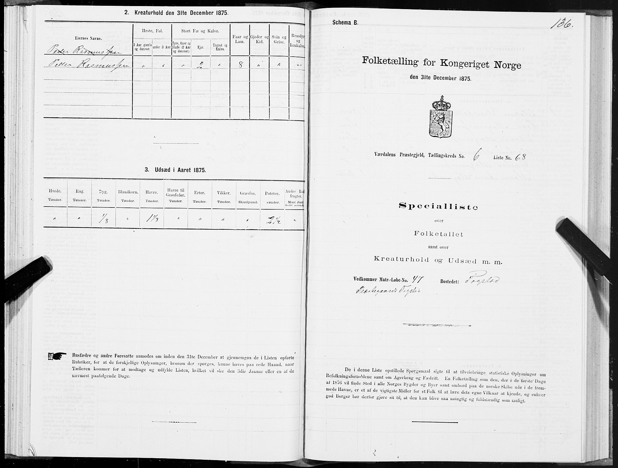 SAT, 1875 census for 1721P Verdal, 1875, p. 4136