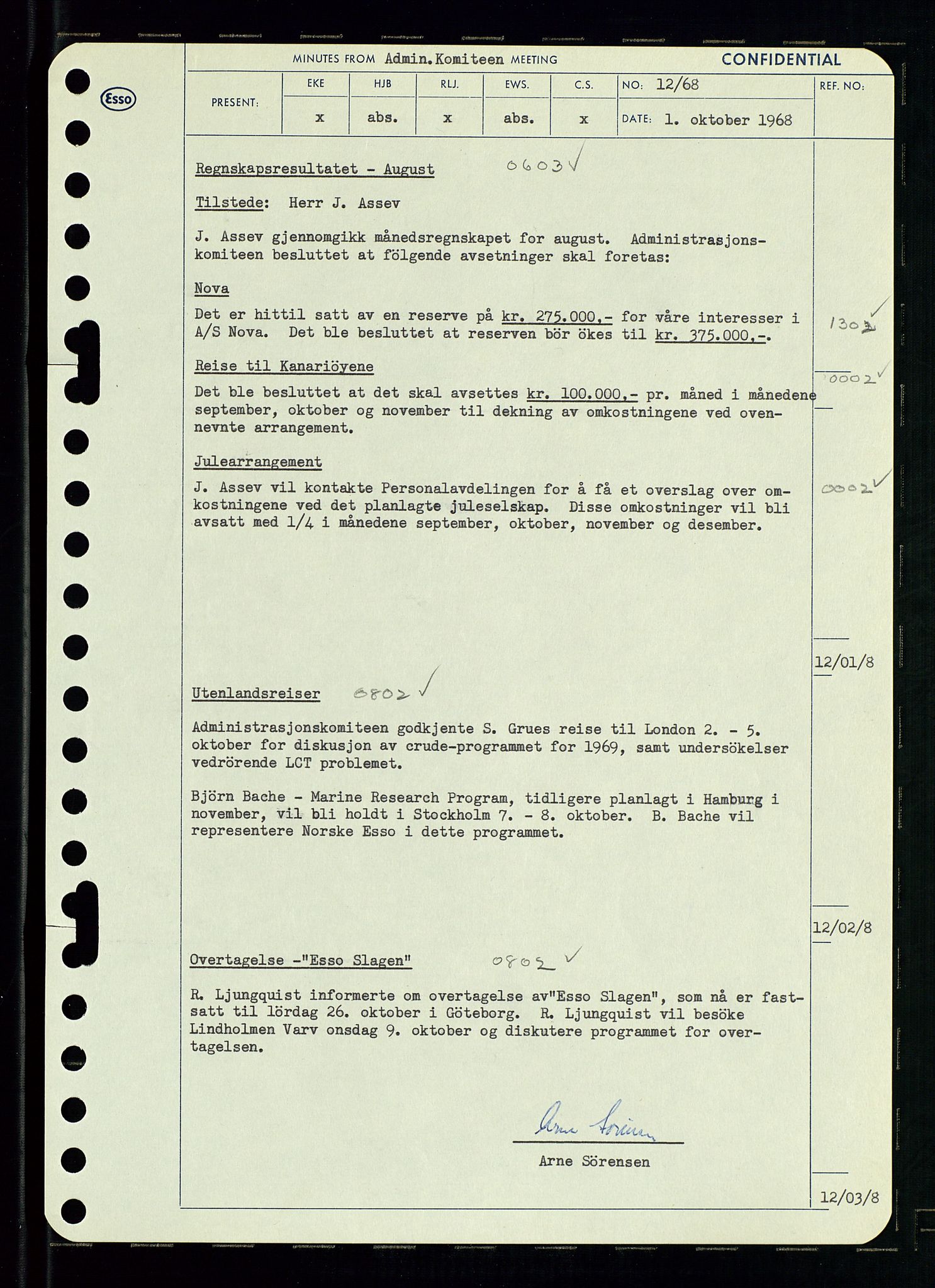 Pa 0982 - Esso Norge A/S, AV/SAST-A-100448/A/Aa/L0002/0004: Den administrerende direksjon Board minutes (styrereferater) / Den administrerende direksjon Board minutes (styrereferater), 1968, p. 87