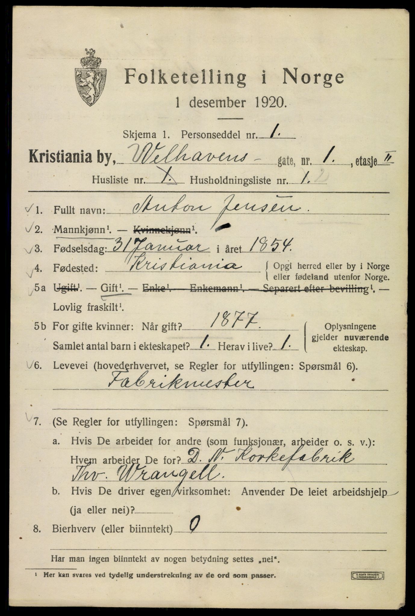 SAO, 1920 census for Kristiania, 1920, p. 649145