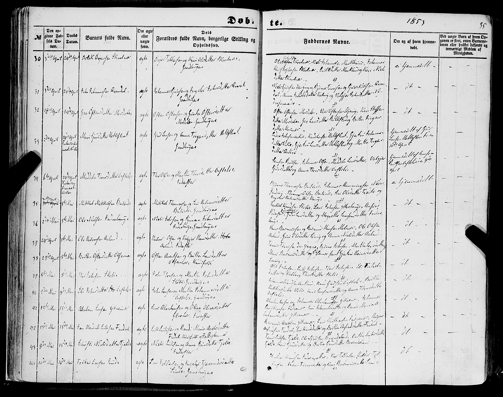 Skånevik sokneprestembete, AV/SAB-A-77801/H/Haa: Parish register (official) no. A 5I, 1848-1869, p. 35