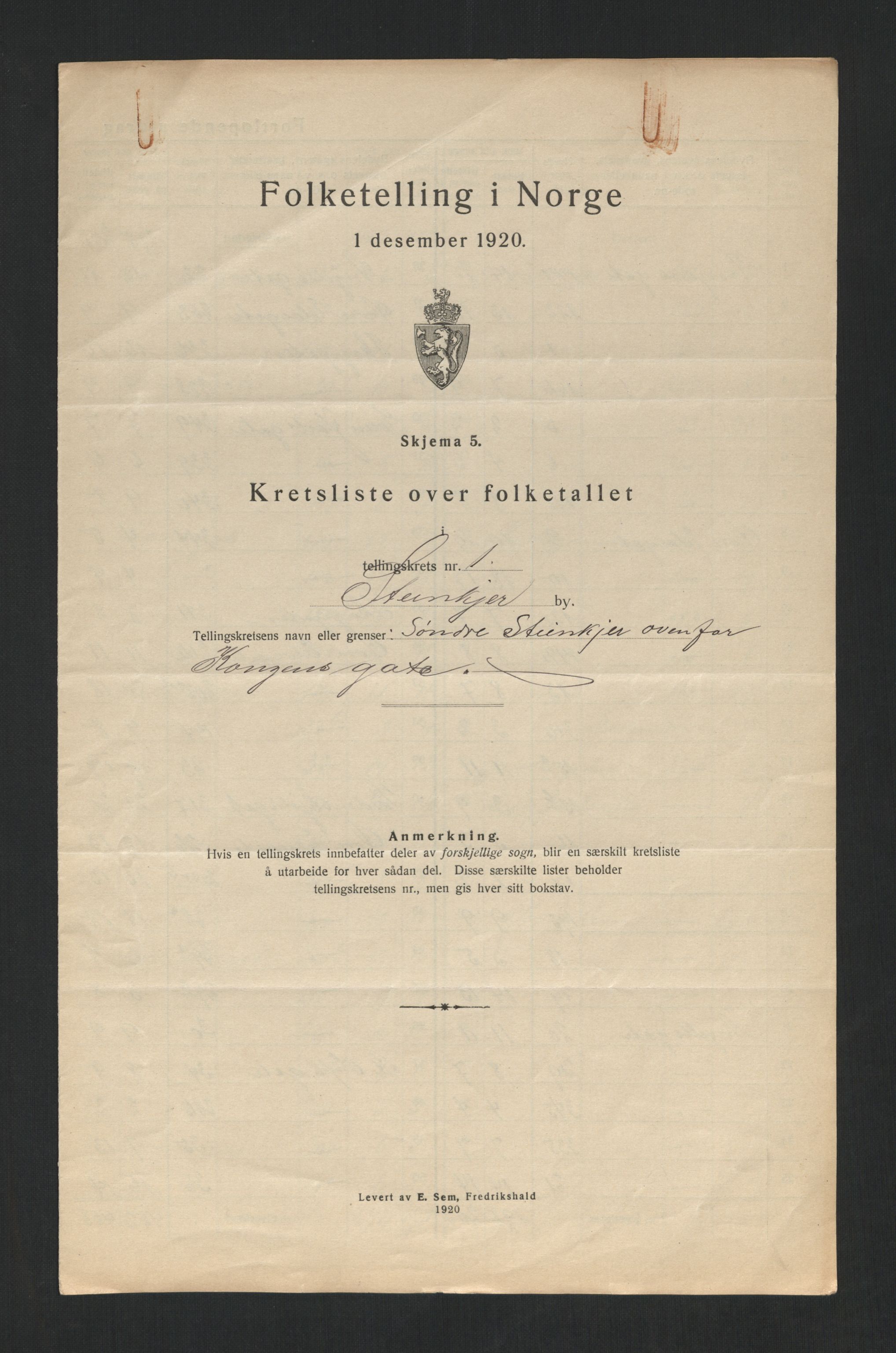 SAT, 1920 census for Steinkjer, 1920, p. 8