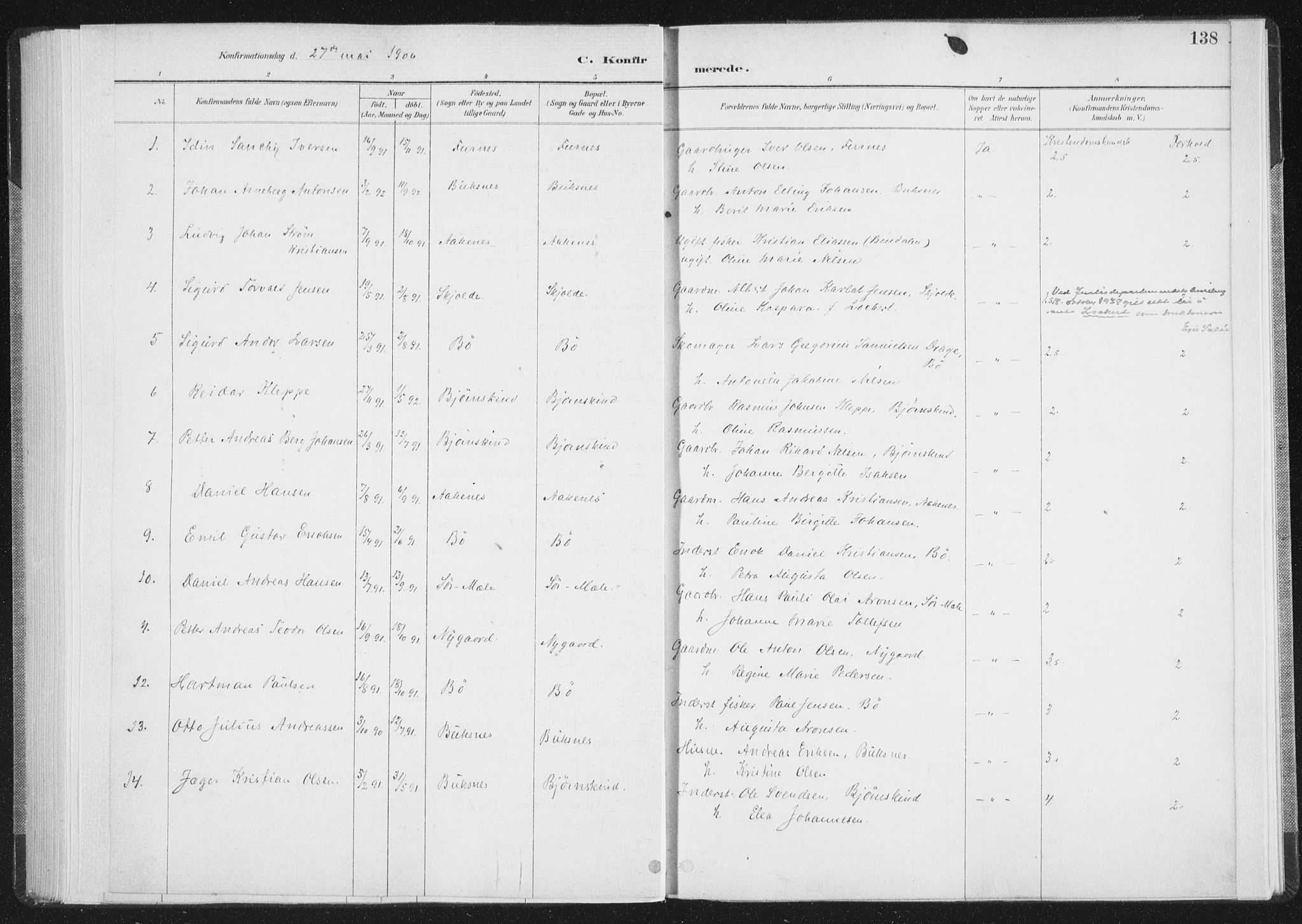 Ministerialprotokoller, klokkerbøker og fødselsregistre - Nordland, SAT/A-1459/898/L1422: Parish register (official) no. 898A02, 1887-1908, p. 138