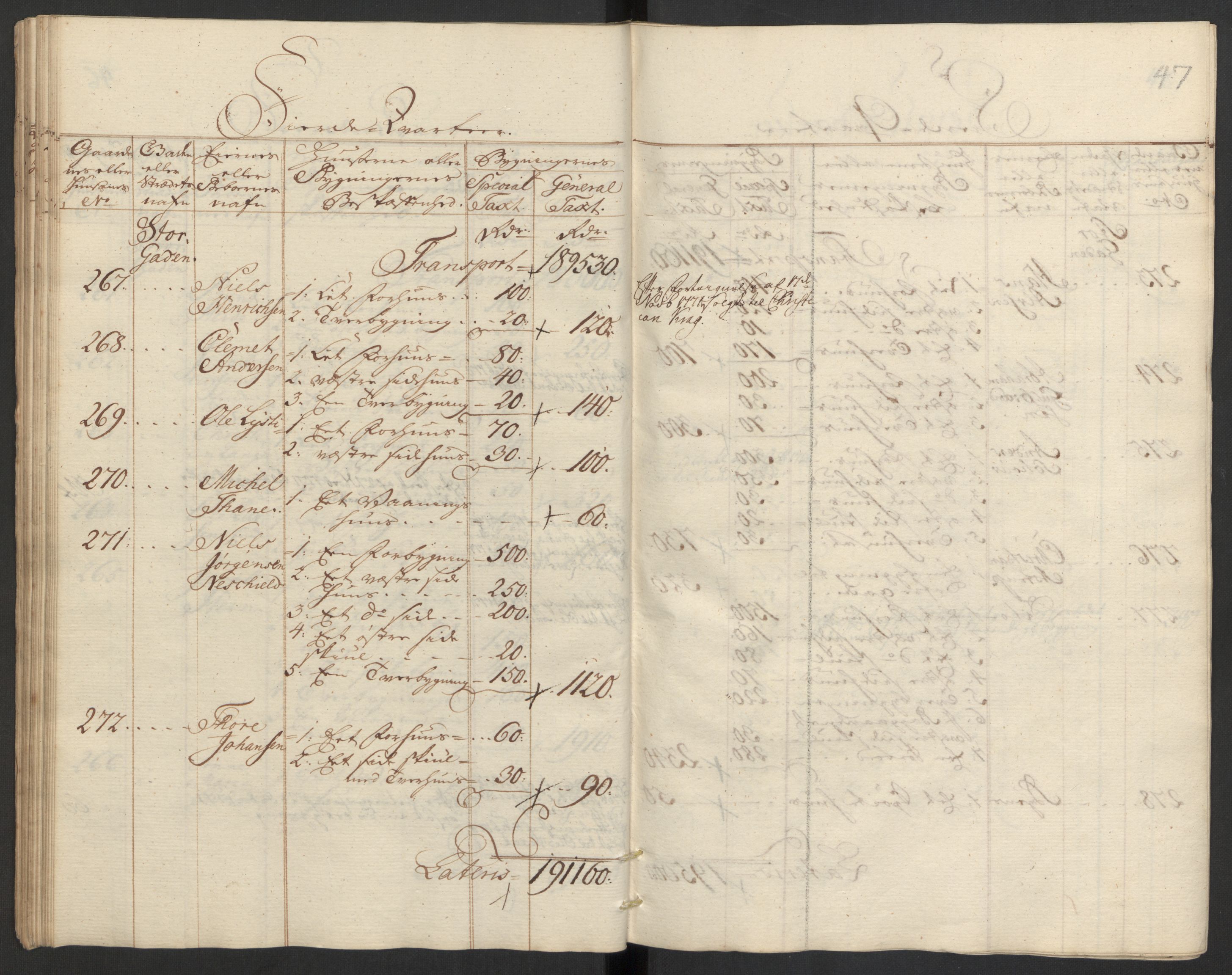 Kommersekollegiet, Brannforsikringskontoret 1767-1814, AV/RA-EA-5458/F/Fa/L0008/0002: Bragernes / Branntakstprotokoll, 1767, p. 47