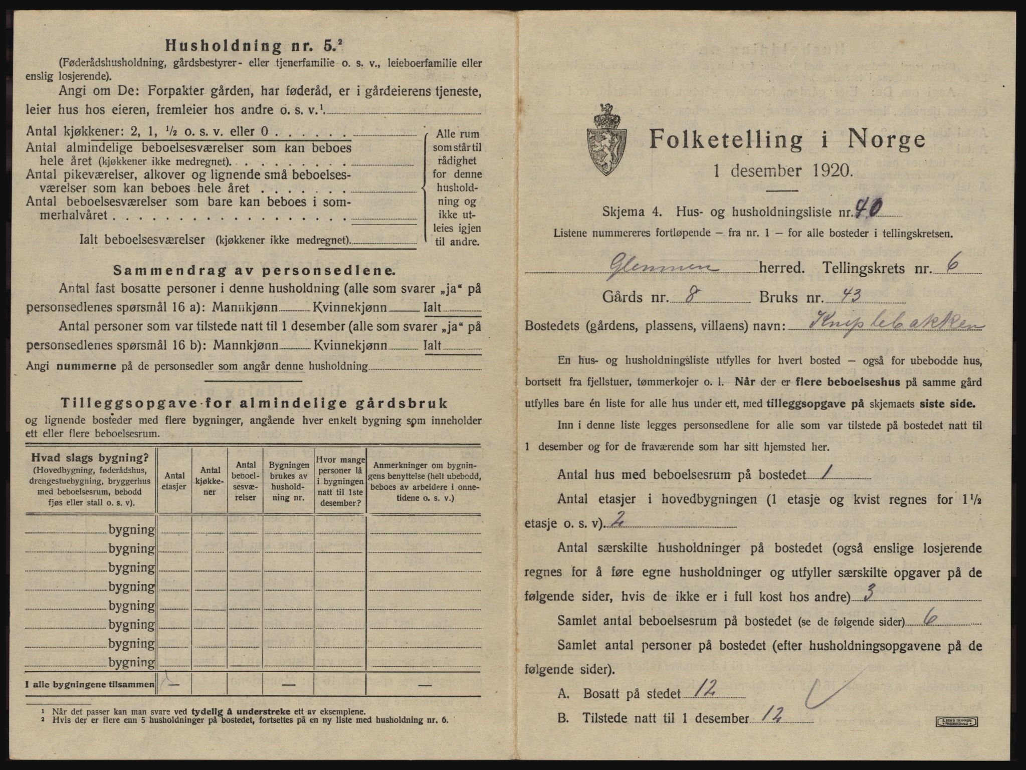 SAO, 1920 census for Glemmen, 1920, p. 2237