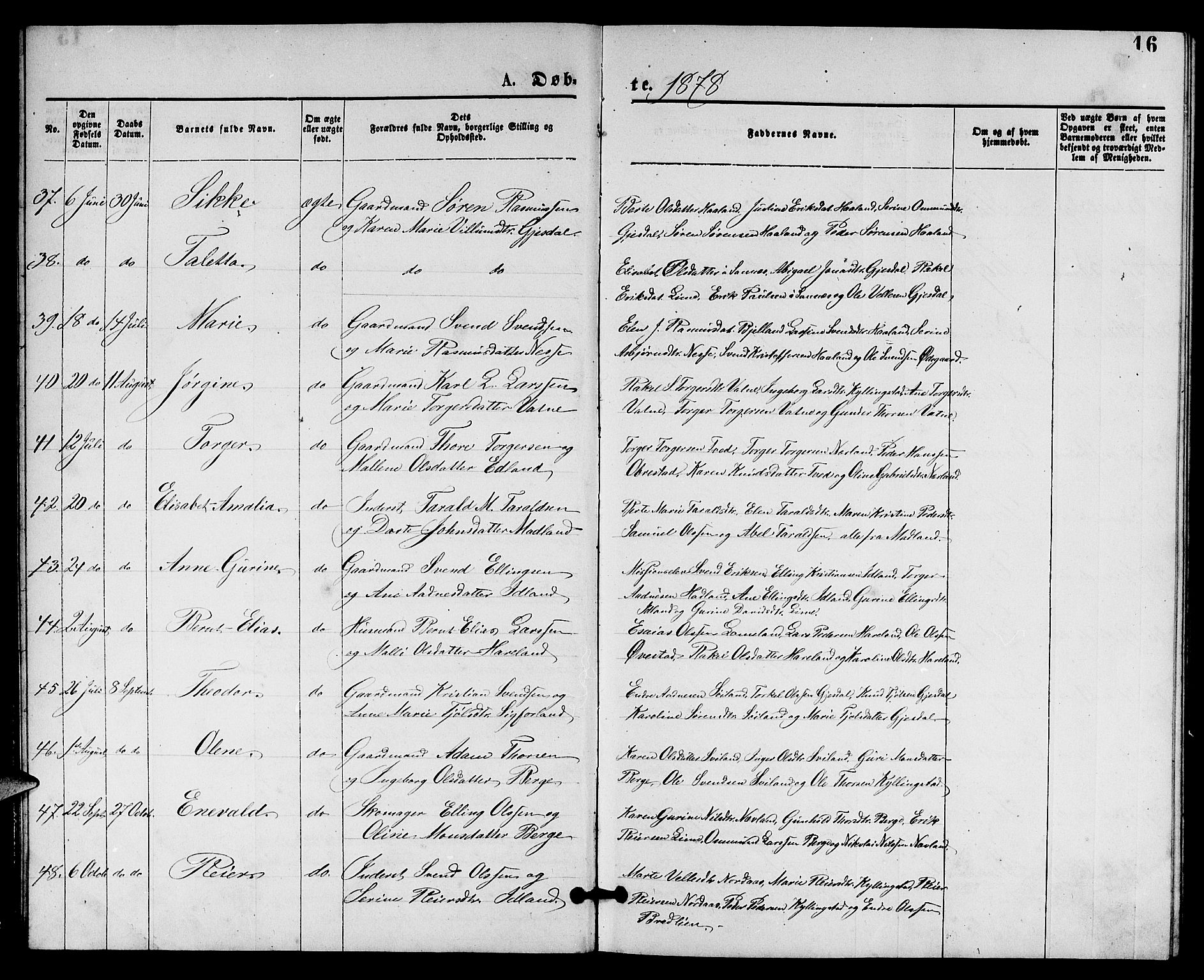 Lye sokneprestkontor, AV/SAST-A-101794/001/30BB/L0005: Parish register (copy) no. B 5, 1875-1886, p. 16