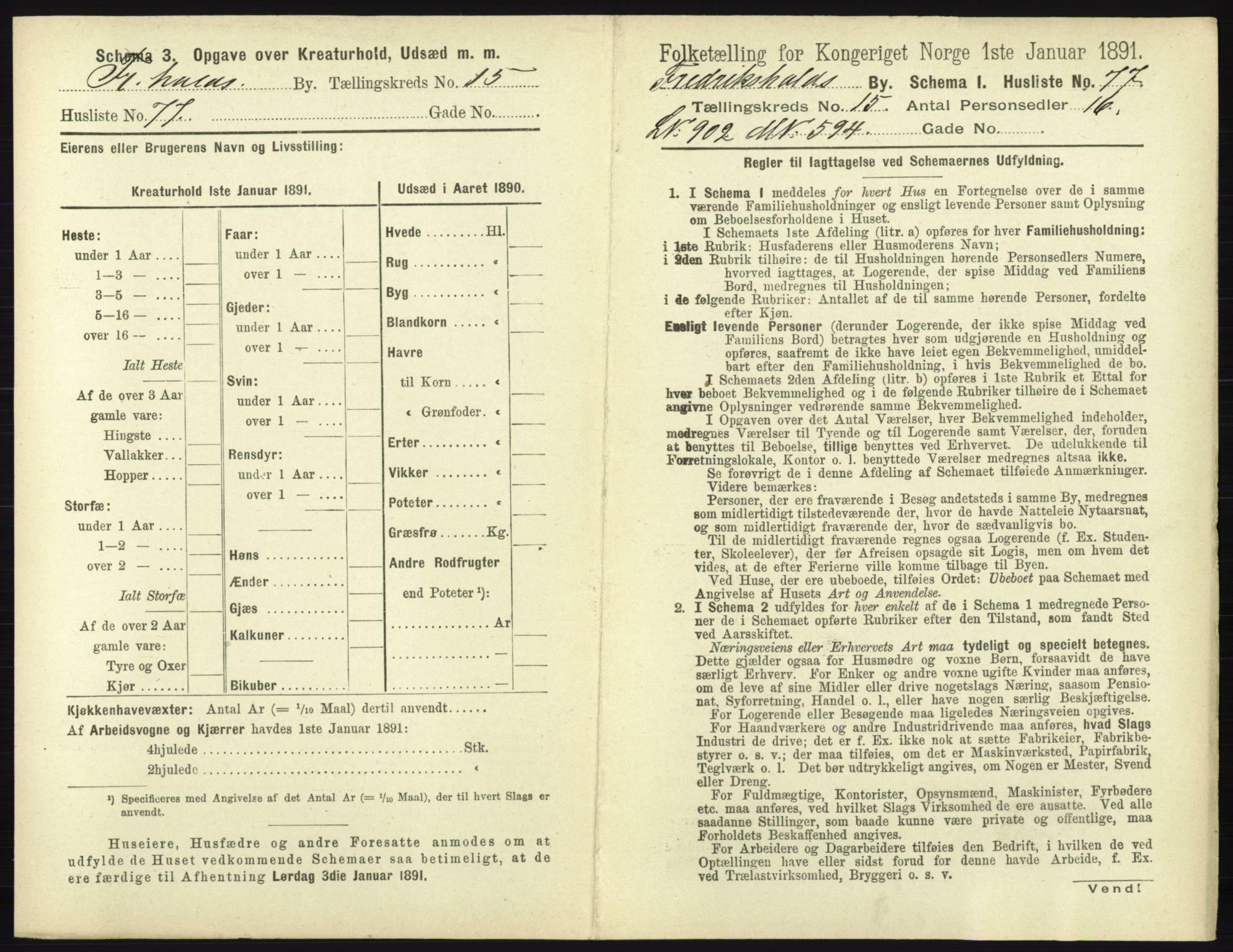 RA, 1891 census for 0101 Fredrikshald, 1891, p. 1466