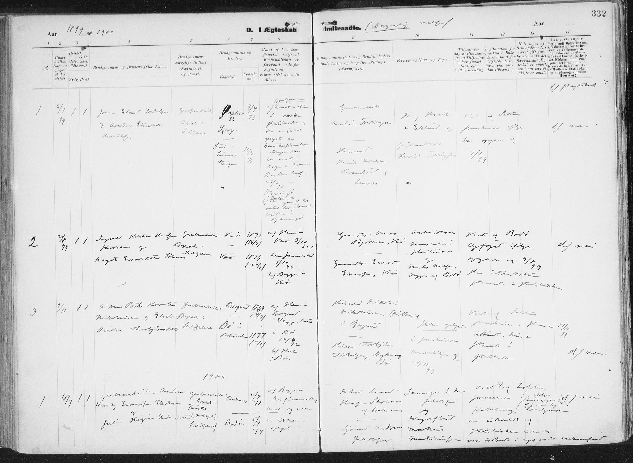 Ministerialprotokoller, klokkerbøker og fødselsregistre - Nordland, SAT/A-1459/849/L0696: Parish register (official) no. 849A08, 1898-1910, p. 332