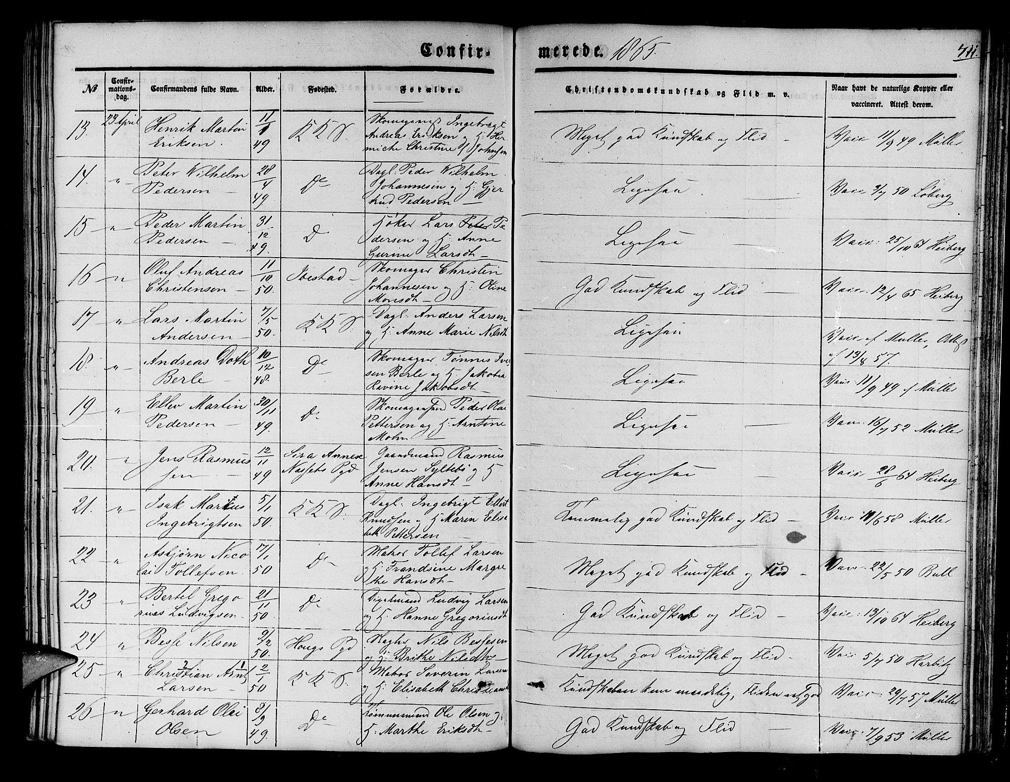 Korskirken sokneprestembete, AV/SAB-A-76101/H/Hab: Parish register (copy) no. C 1, 1839-1868, p. 411