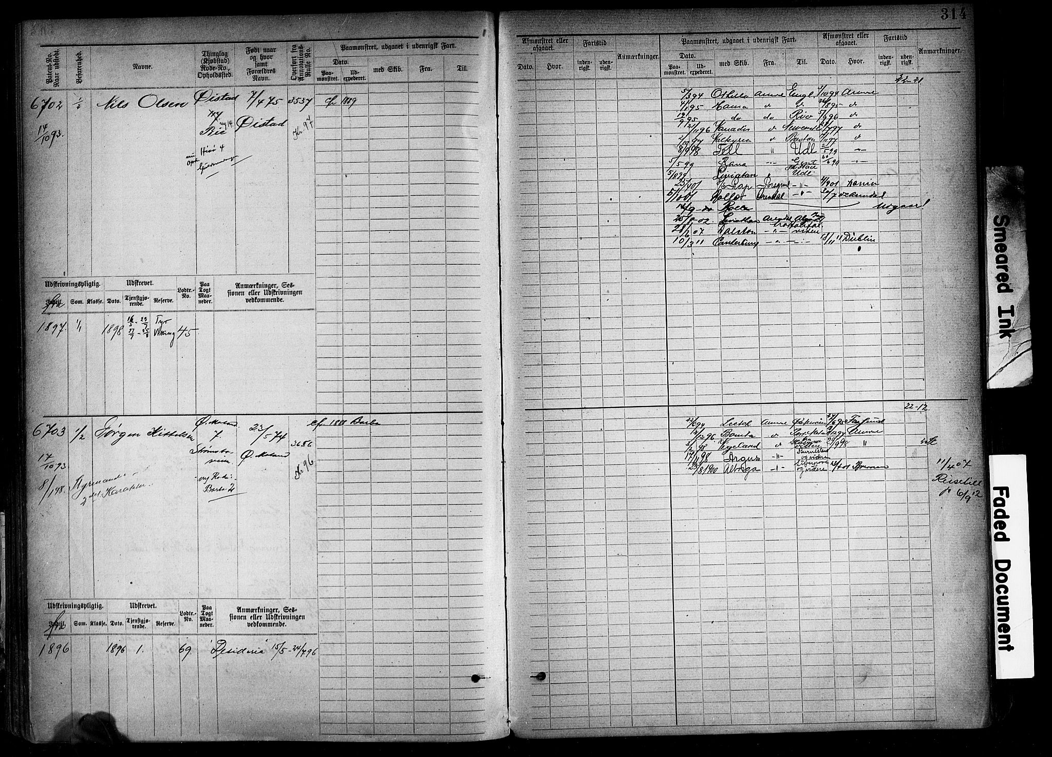 Arendal mønstringskrets, AV/SAK-2031-0012/F/Fb/L0018: Hovedrulle A nr 6077-6849, S-16, 1892-1894, p. 314