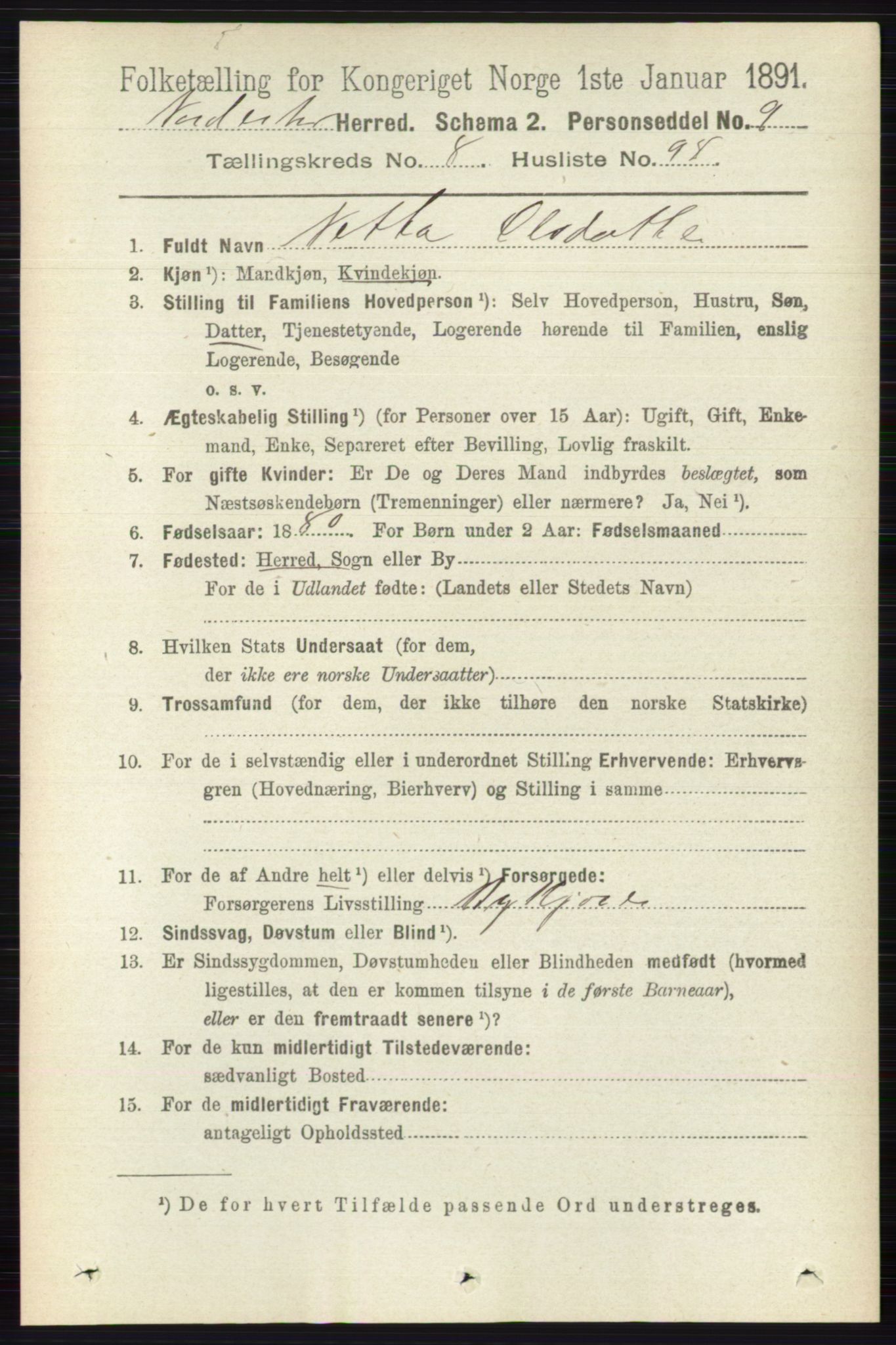 RA, 1891 census for 0613 Norderhov, 1891, p. 6093