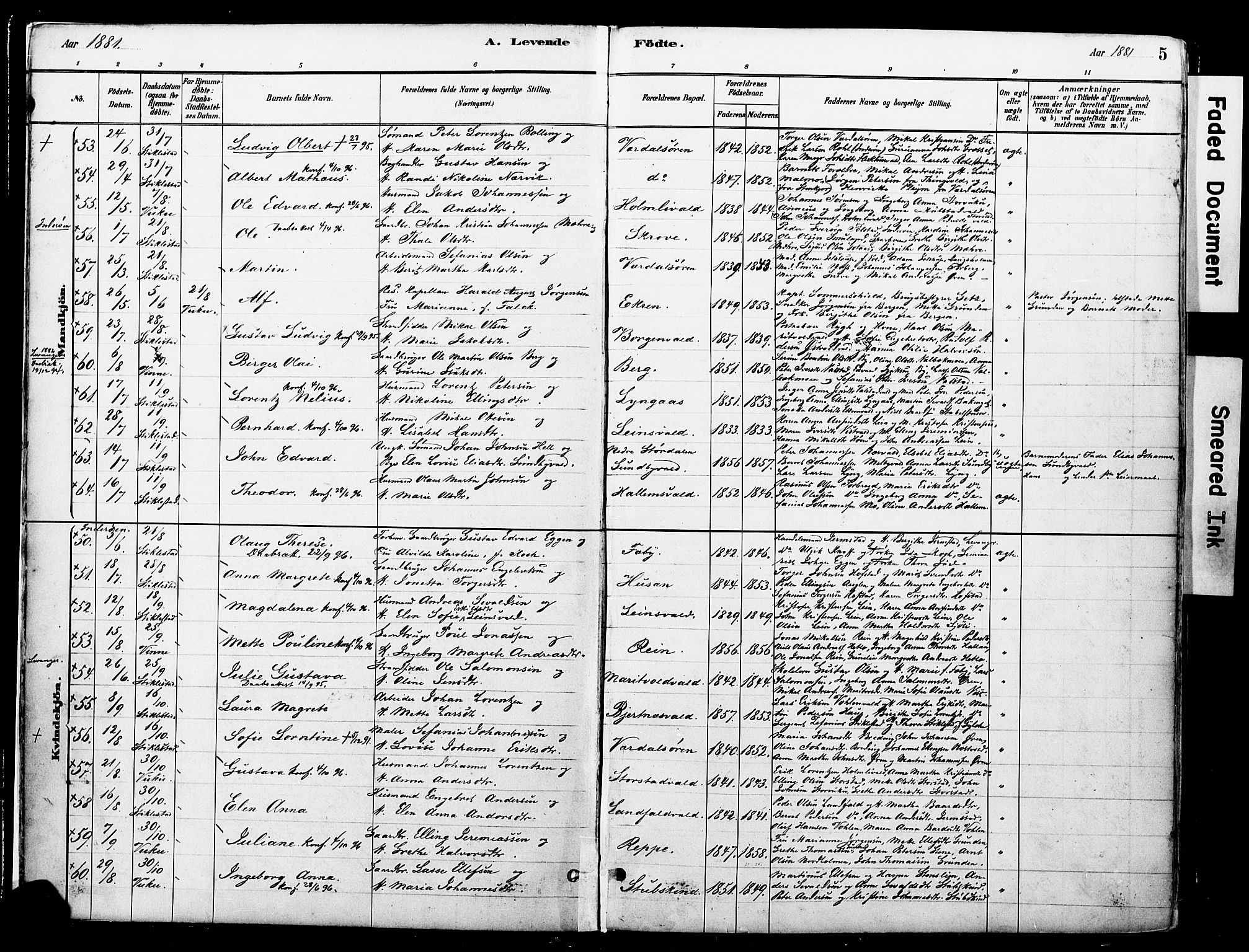 Ministerialprotokoller, klokkerbøker og fødselsregistre - Nord-Trøndelag, AV/SAT-A-1458/723/L0244: Parish register (official) no. 723A13, 1881-1899, p. 5