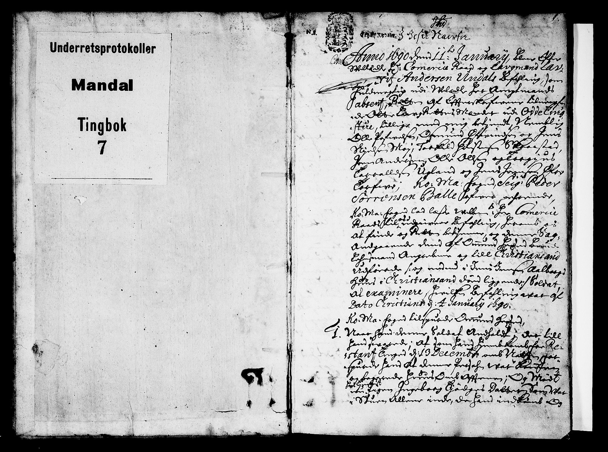 Mandal sorenskriveri, AV/SAK-1221-0005/001/F/Fa/L0008: Tingbok nr 7, 1690, p. 0b-1a