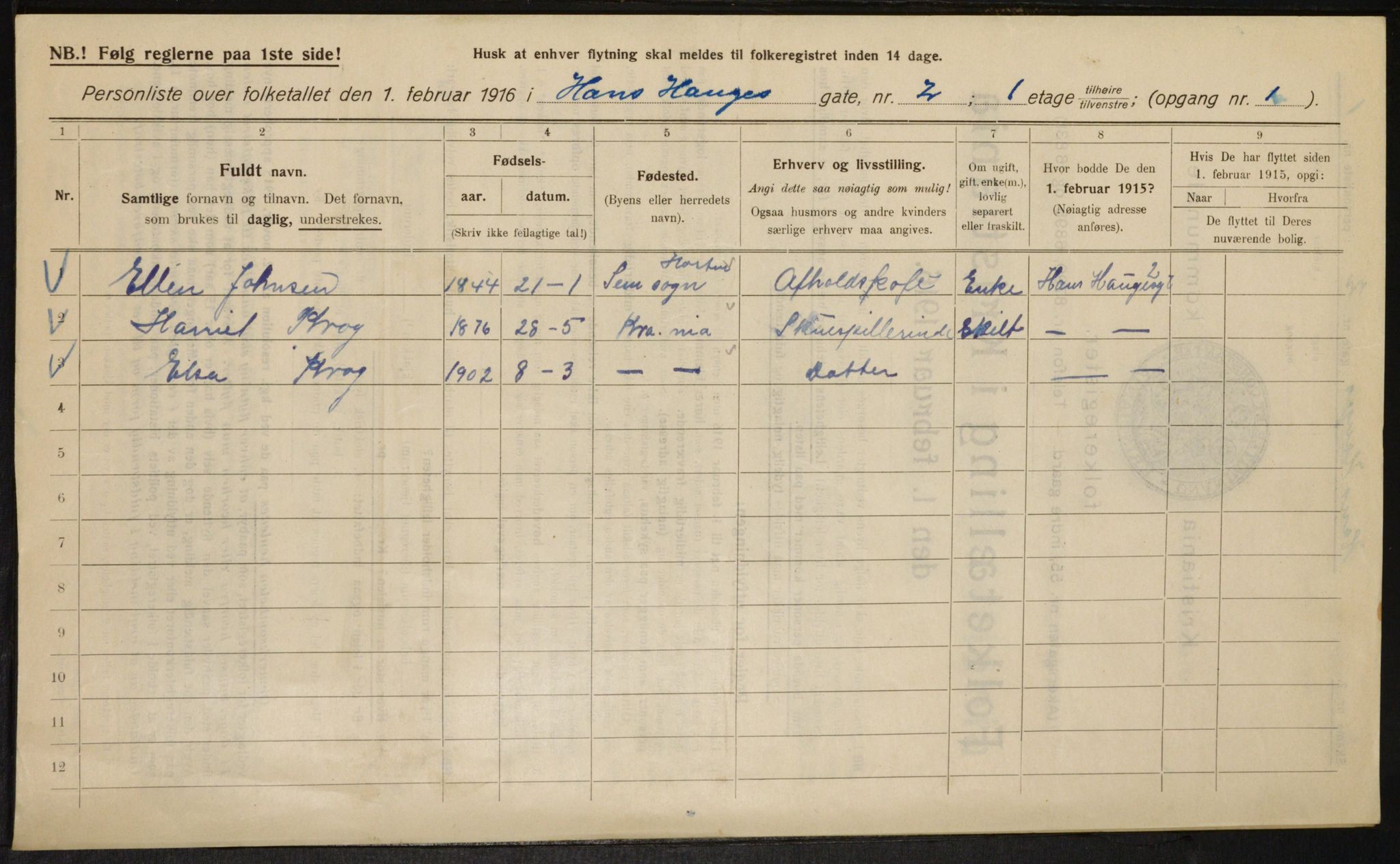 OBA, Municipal Census 1916 for Kristiania, 1916, p. 35322