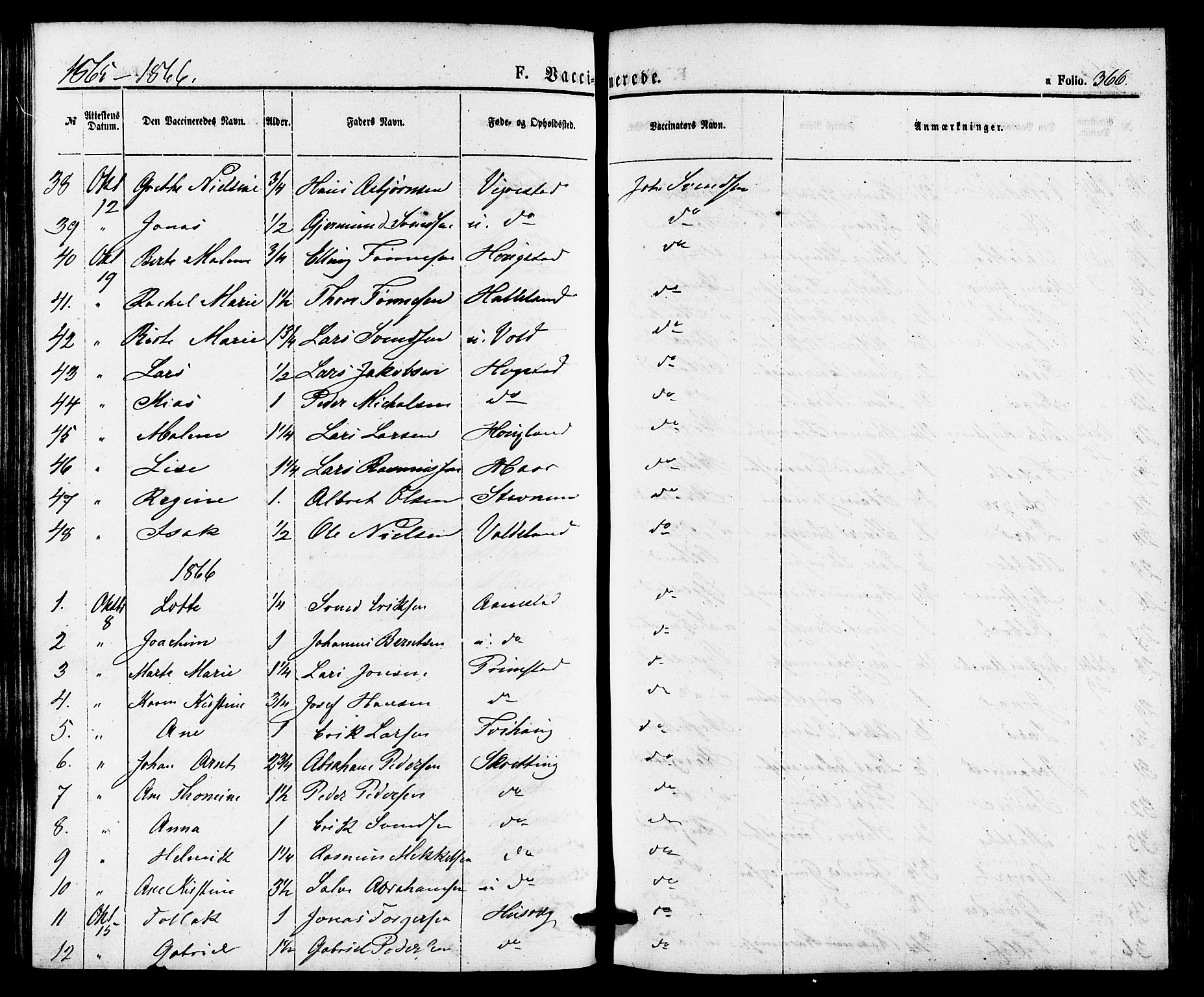 Hå sokneprestkontor, AV/SAST-A-101801/001/30BA/L0009: Parish register (official) no. A 8, 1855-1878, p. 366