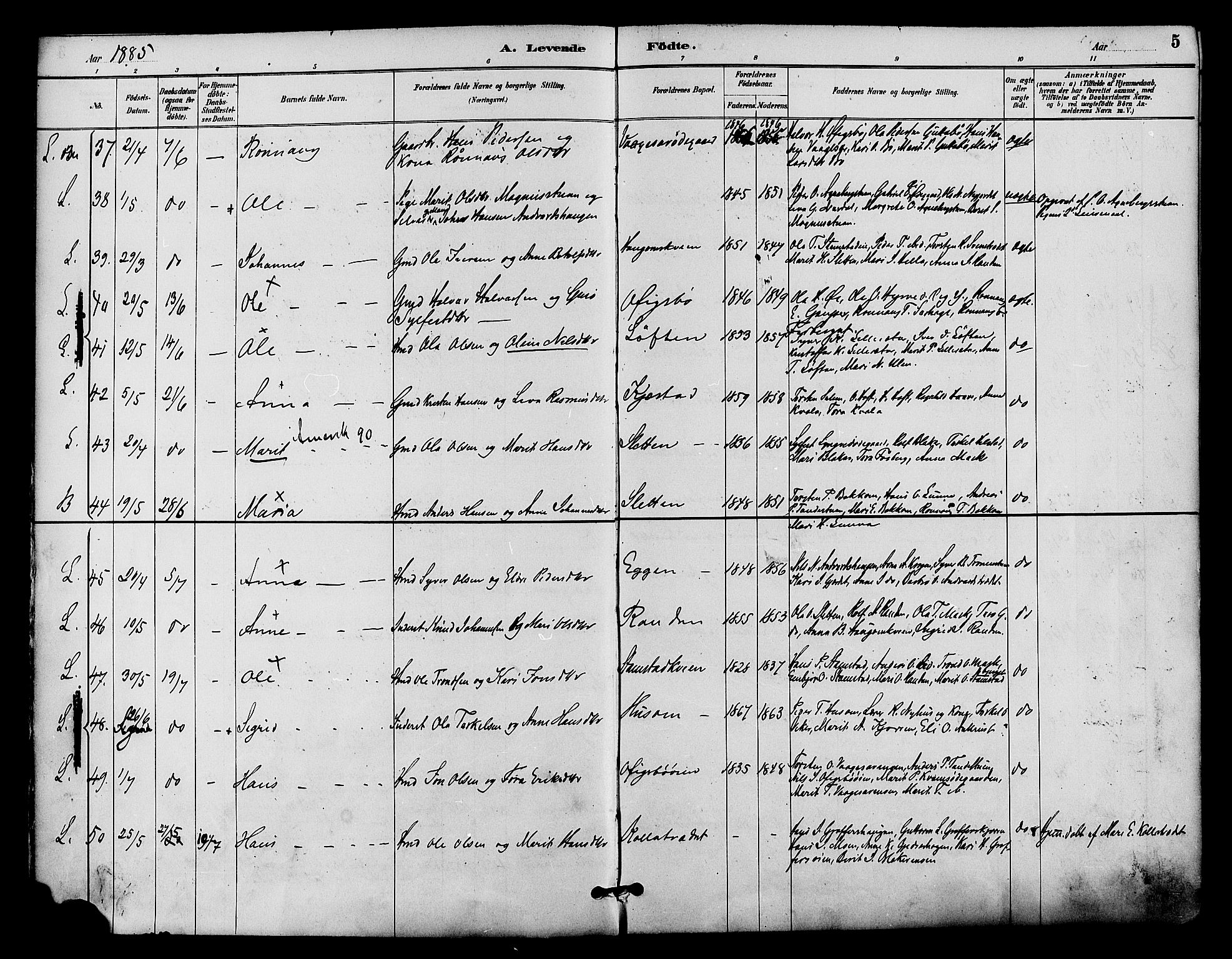 Lom prestekontor, AV/SAH-PREST-070/K/L0008: Parish register (official) no. 8, 1885-1898, p. 5