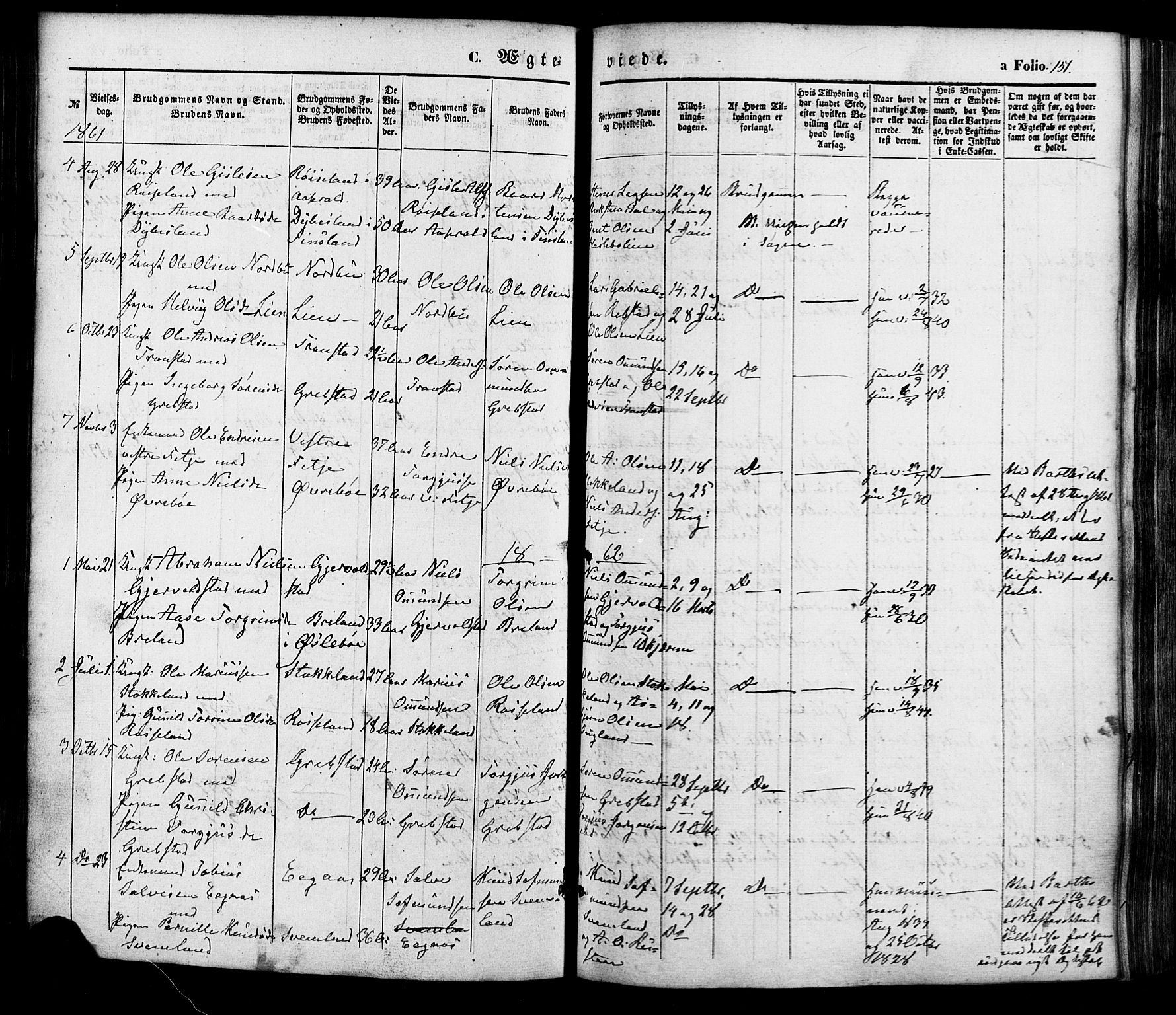 Søgne sokneprestkontor, AV/SAK-1111-0037/F/Fa/Faa/L0002: Parish register (official) no. A 2, 1854-1882, p. 151