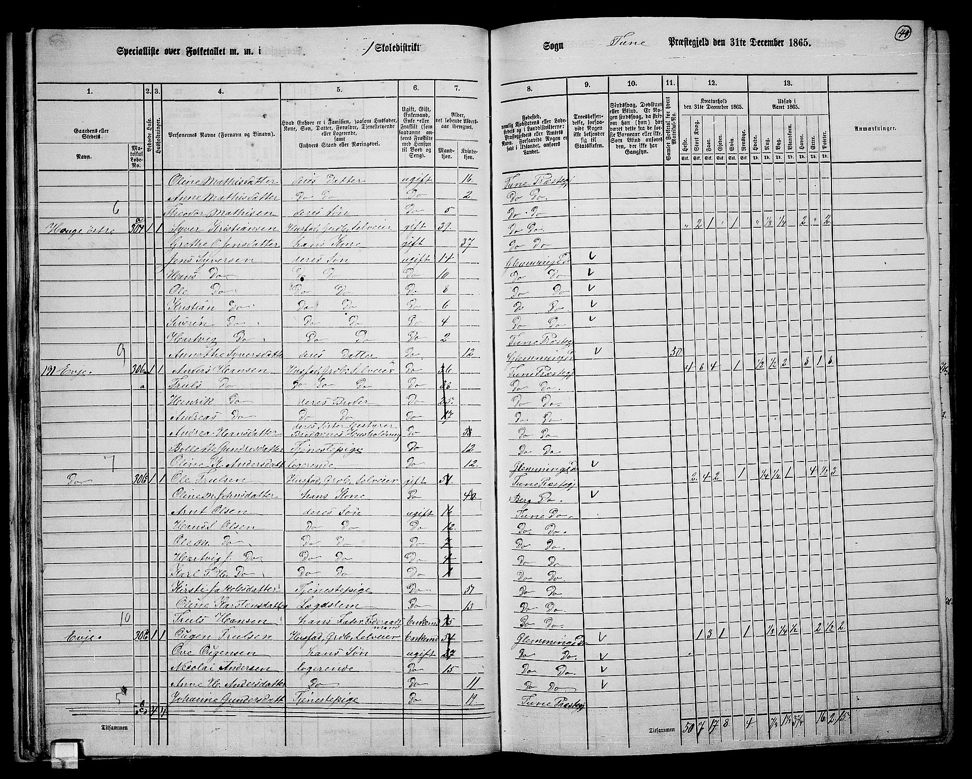 RA, 1865 census for Tune, 1865, p. 41