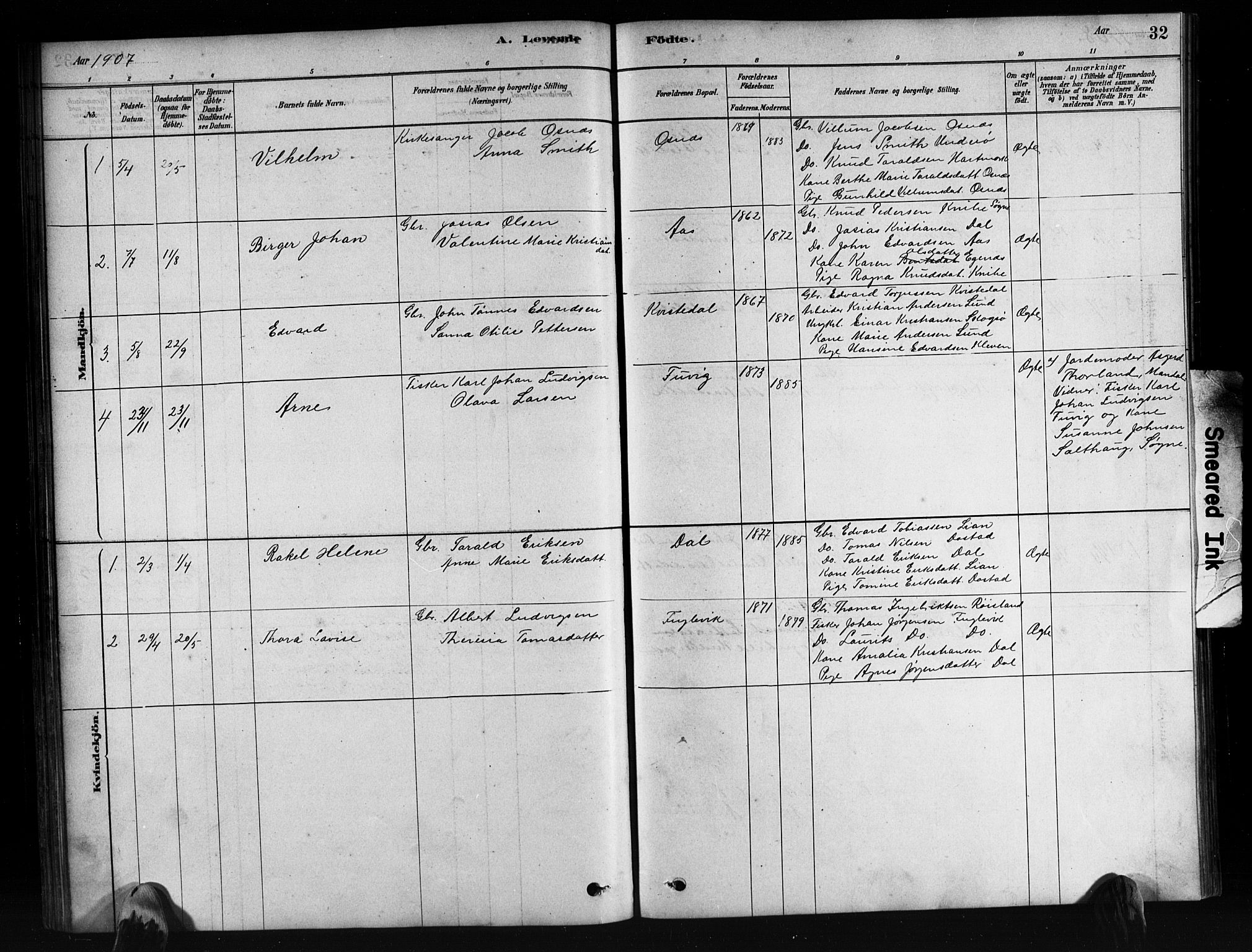 Mandal sokneprestkontor, AV/SAK-1111-0030/F/Fb/Fbb/L0004: Parish register (copy) no. B 4, 1878-1913, p. 32