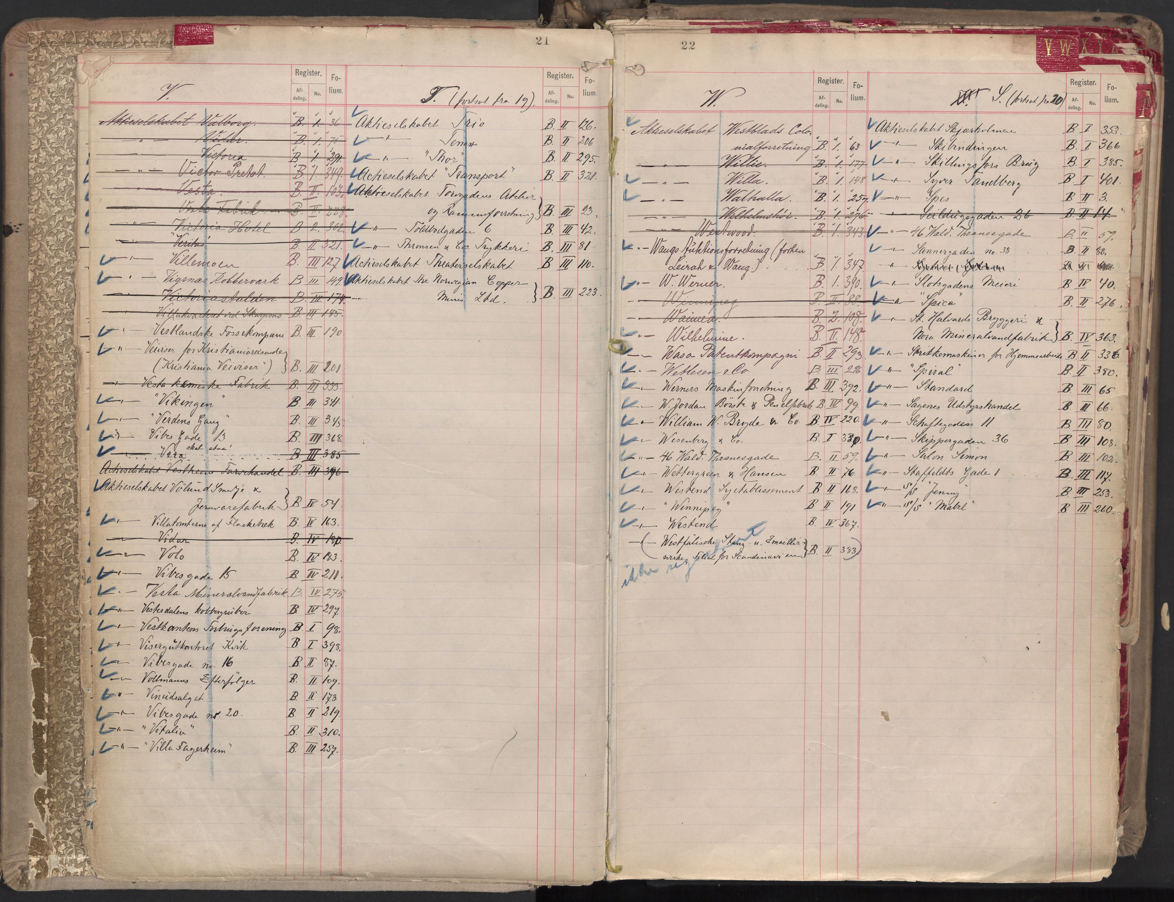 Oslo byfogd avd. II, AV/SAO-A-10942/G/Ga/Gaa/L0001: Firmaregister: A 1-15, B 1-4, C 1, 1890, p. 21-22