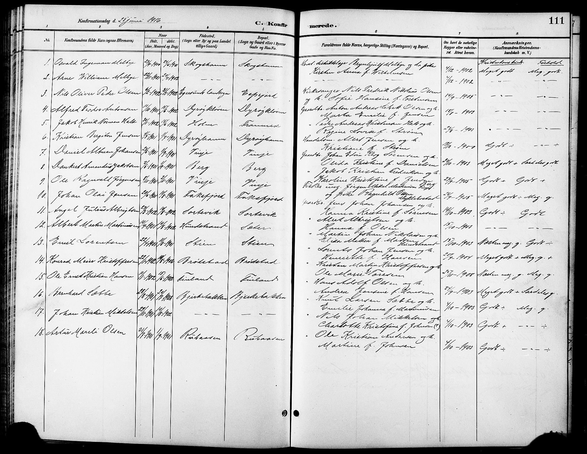Tranøy sokneprestkontor, SATØ/S-1313/I/Ia/Iab/L0014klokker: Parish register (copy) no. 14, 1896-1918, p. 111