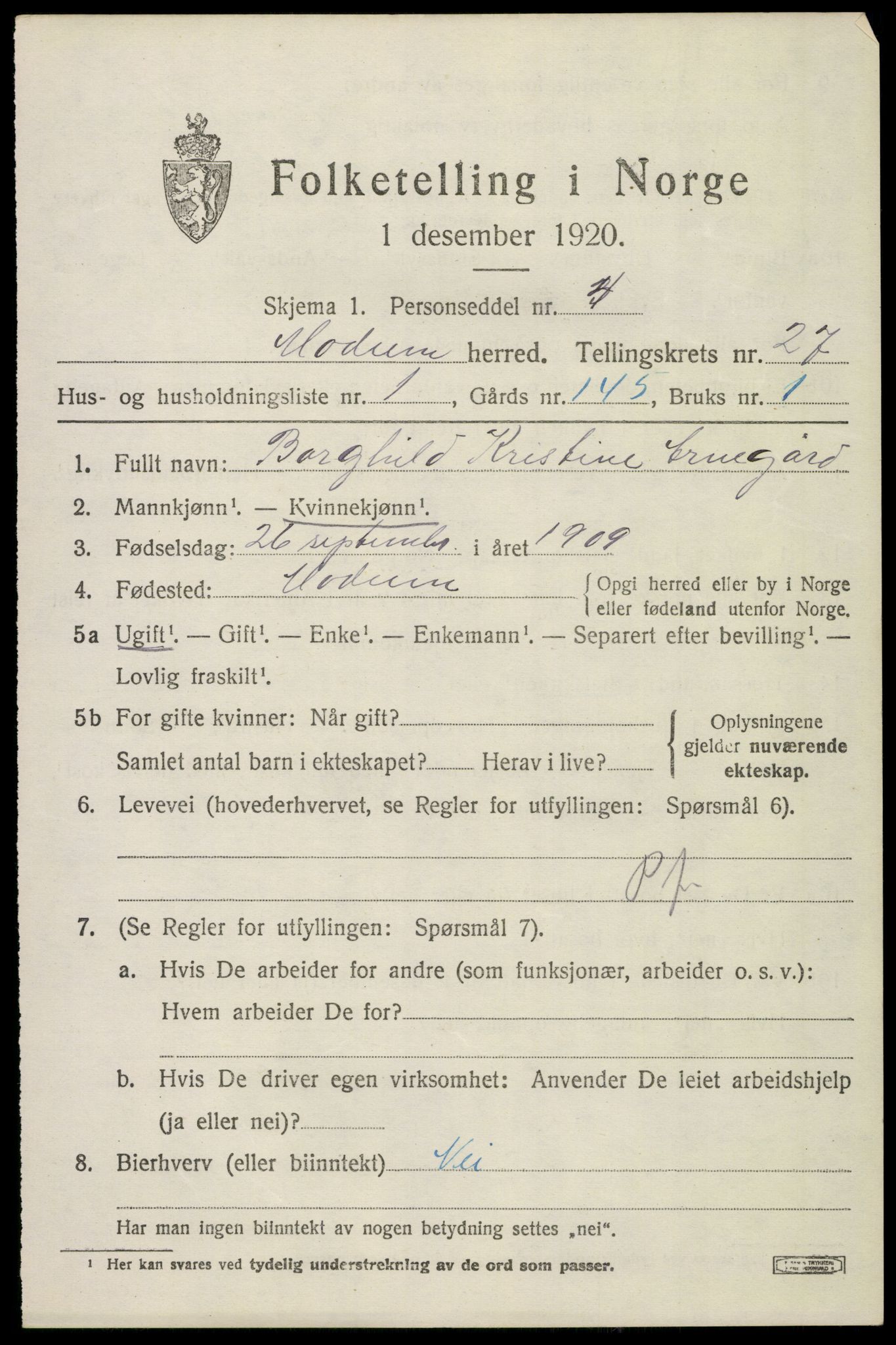 SAKO, 1920 census for Modum, 1920, p. 25815