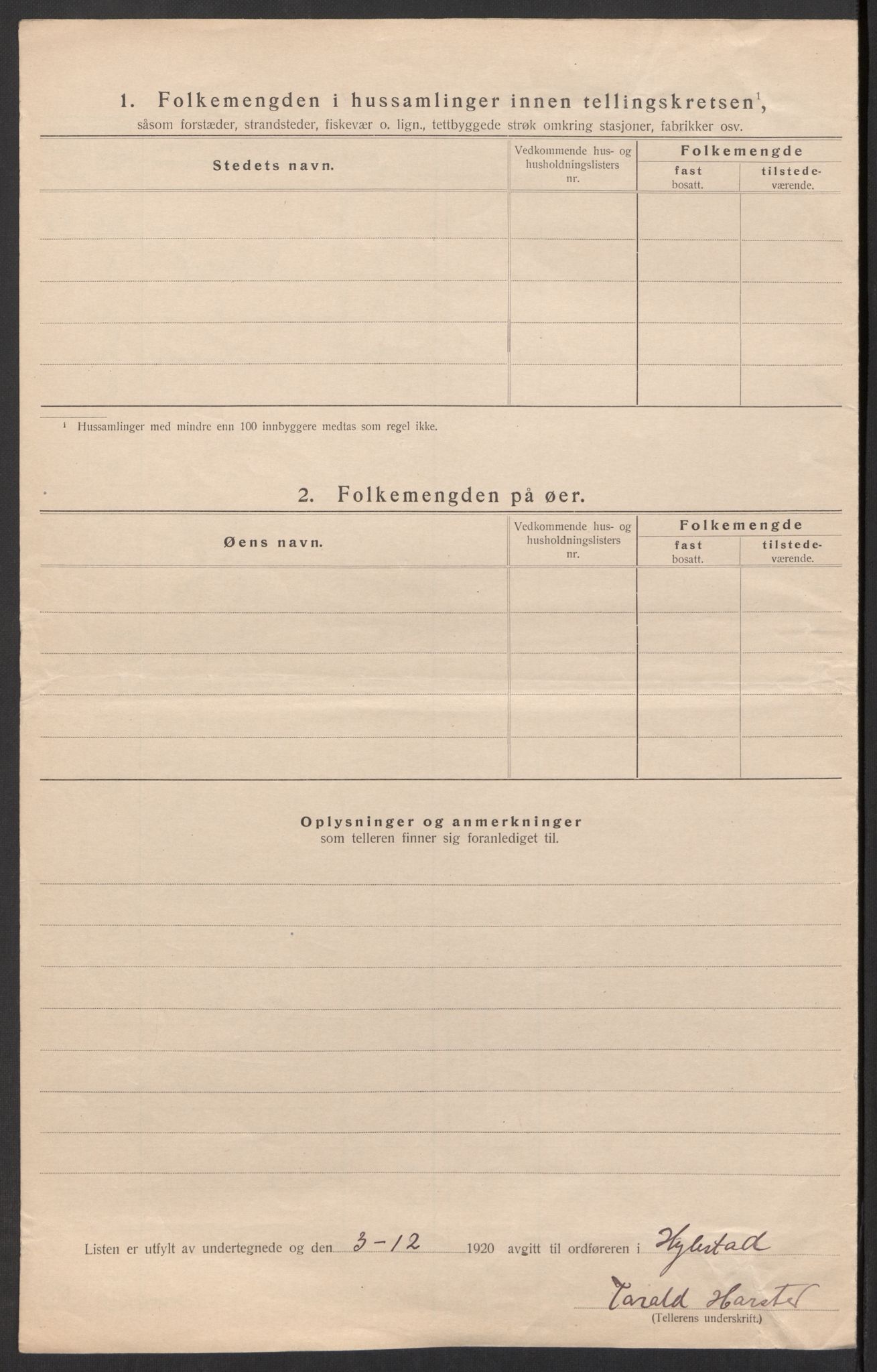 SAK, 1920 census for Hylestad, 1920, p. 11