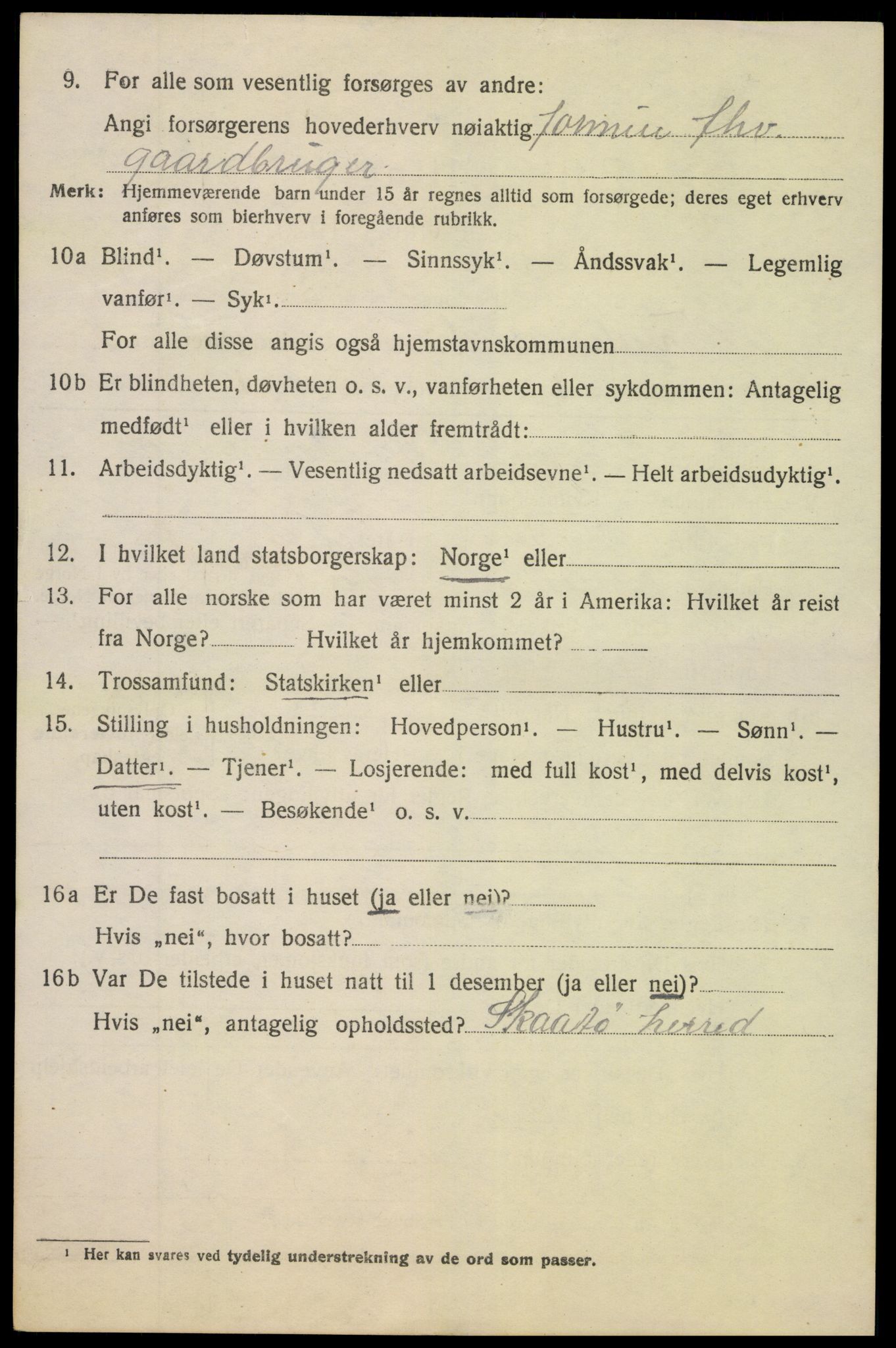 SAK, 1920 census for Tvedestrand, 1920, p. 2518