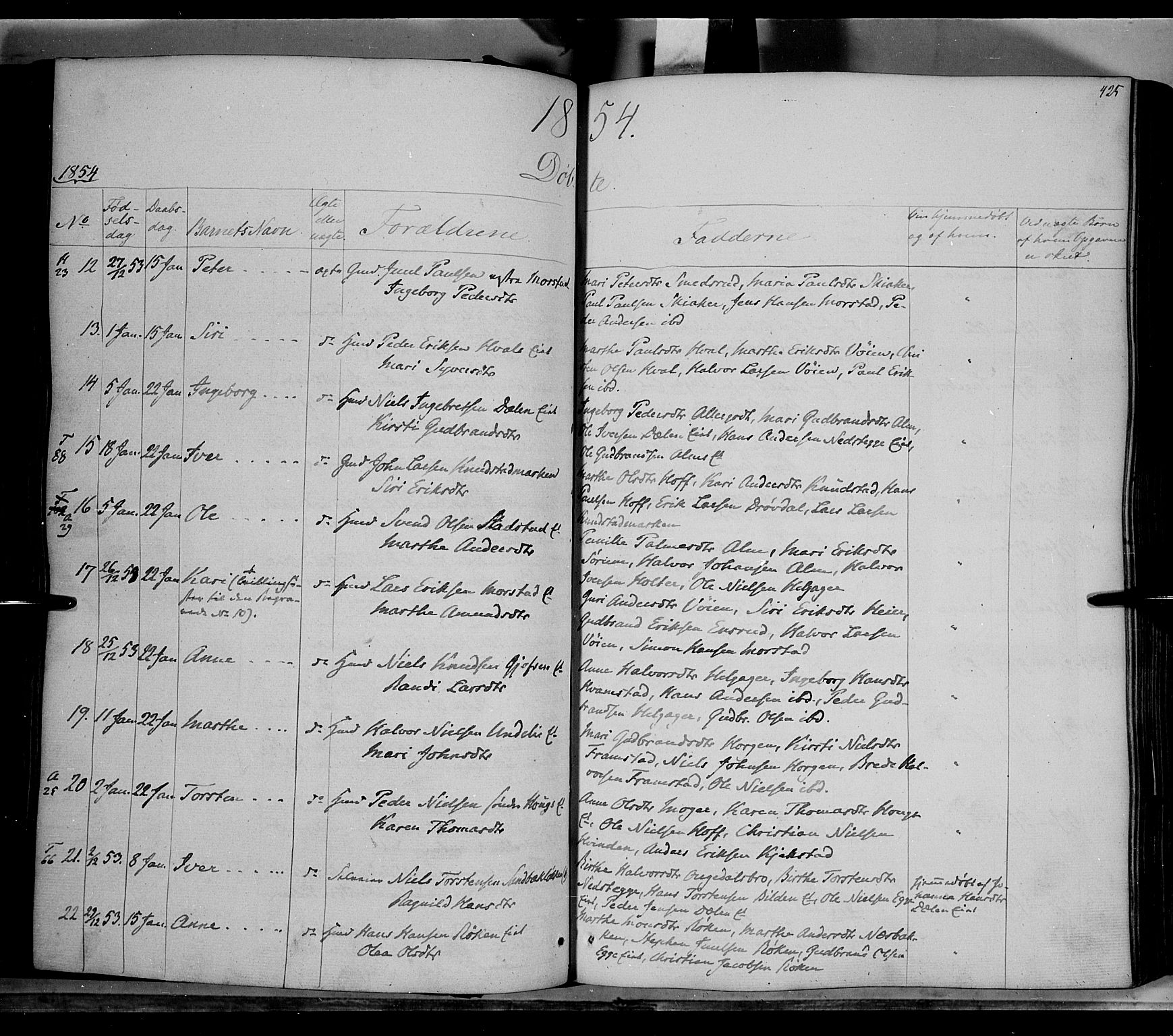 Gran prestekontor, SAH/PREST-112/H/Ha/Haa/L0011: Parish register (official) no. 11, 1842-1856, p. 424-425