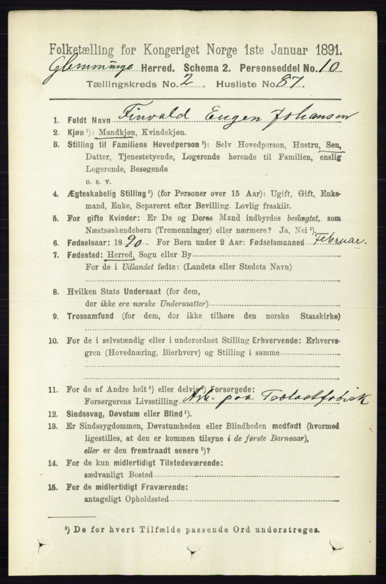 RA, 1891 census for 0132 Glemmen, 1891, p. 1288