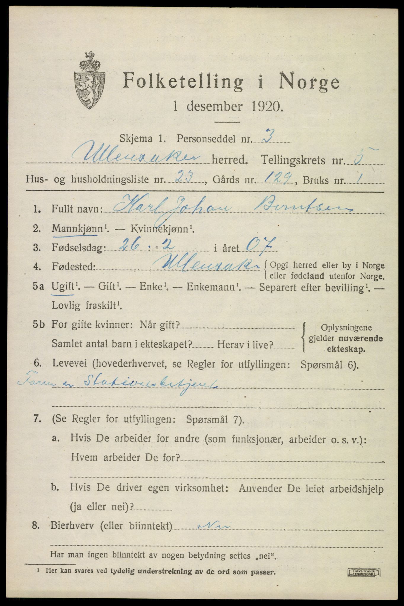 SAO, 1920 census for Ullensaker, 1920, p. 9327