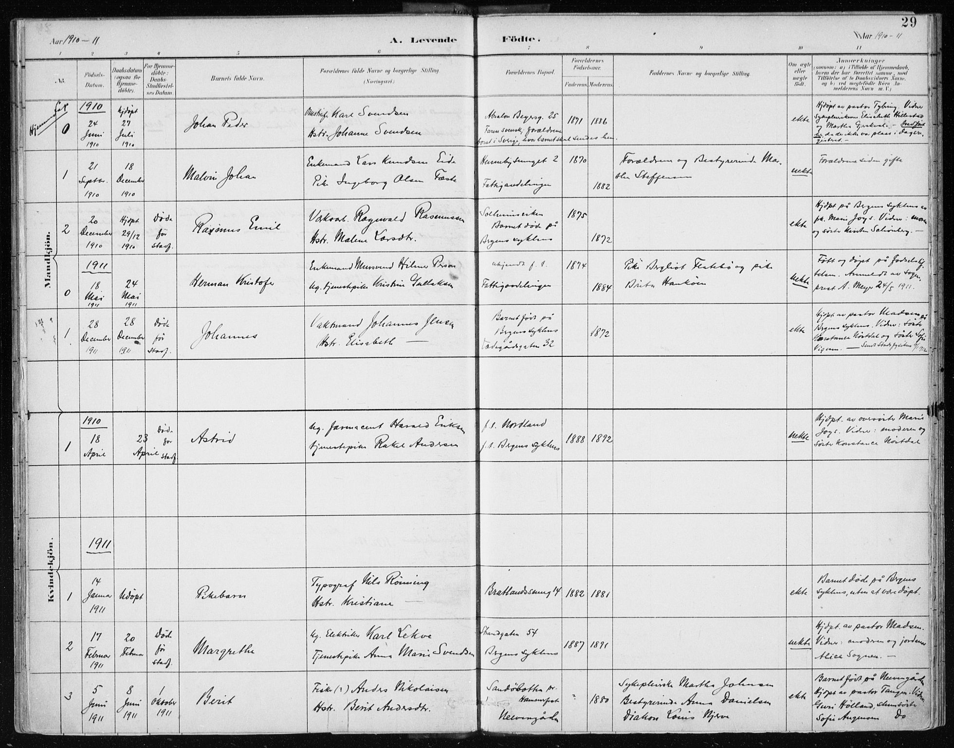Bergen kommunale pleiehjem - stiftelsespresten, SAB/A-100281: Parish register (official) no. A 2, 1887-1939, p. 29