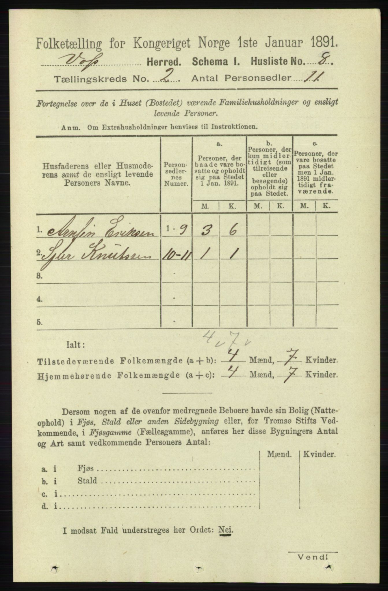 RA, 1891 census for 1235 Voss, 1891, p. 550