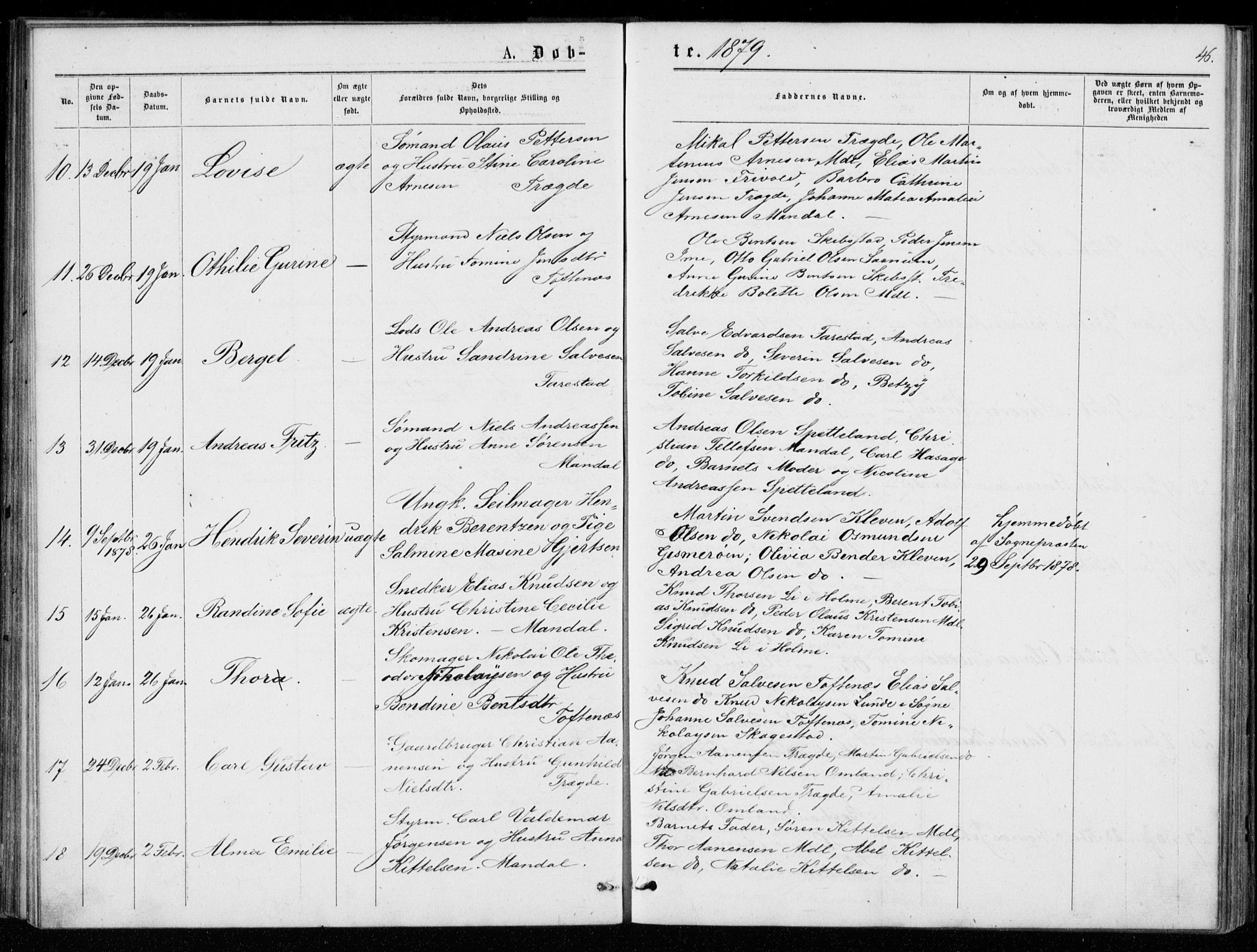 Mandal sokneprestkontor, AV/SAK-1111-0030/F/Fb/Fba/L0010: Parish register (copy) no. B 4, 1876-1880, p. 46