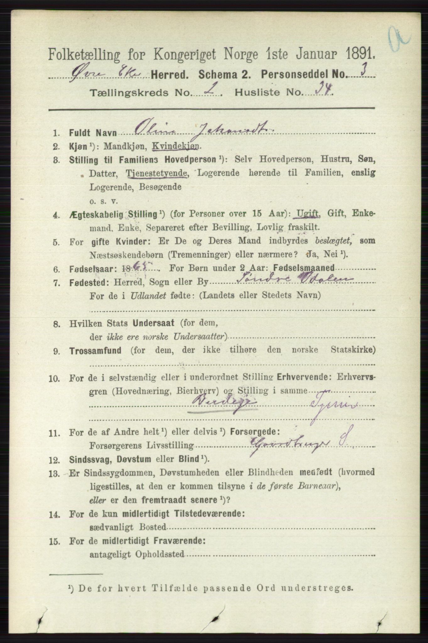 RA, 1891 census for 0624 Øvre Eiker, 1891, p. 731