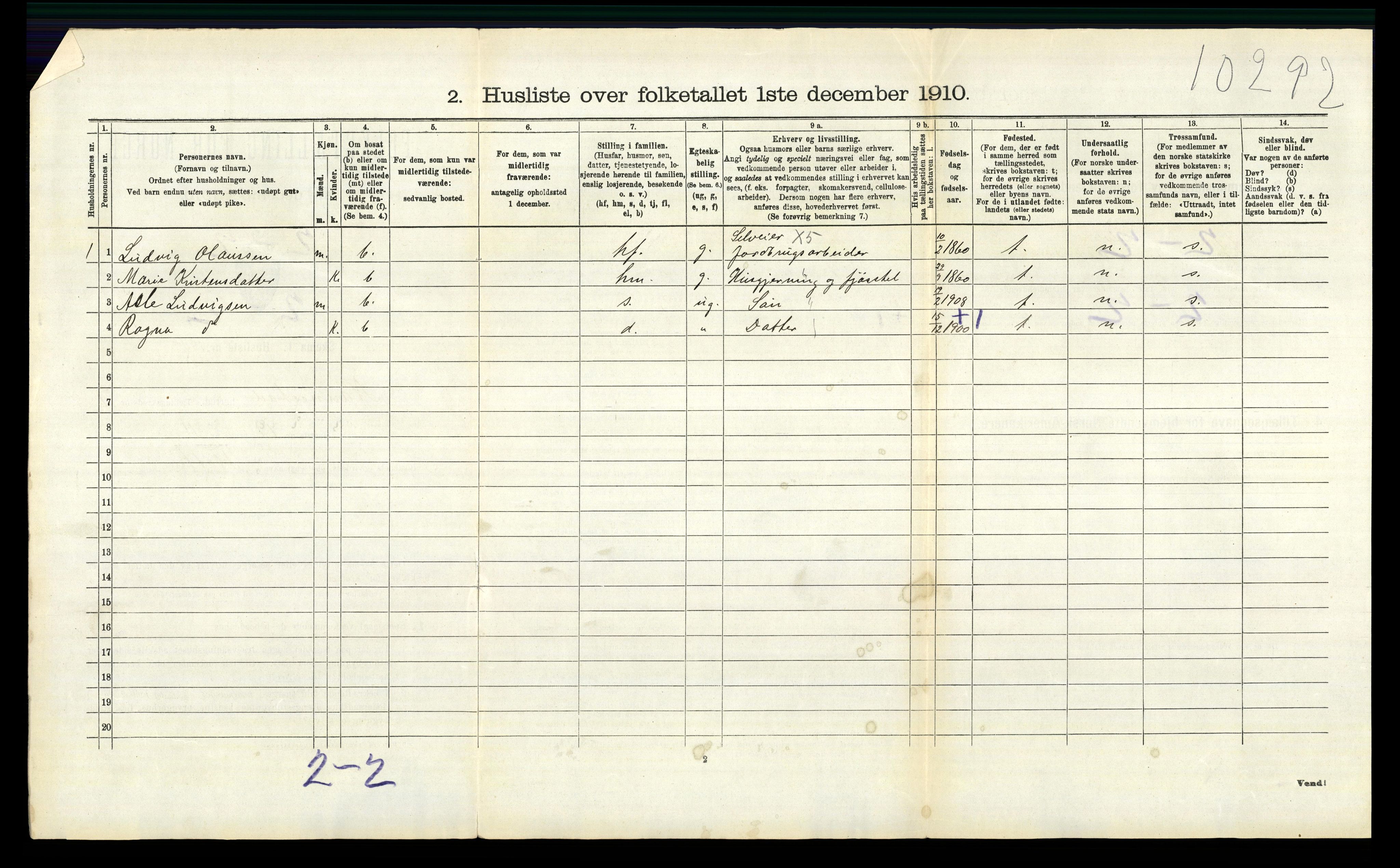 RA, 1910 census for Nannestad, 1910, p. 998