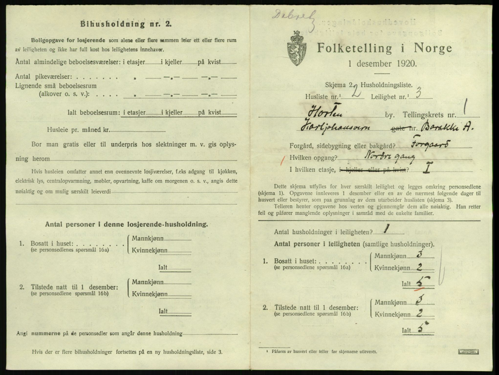 SAKO, 1920 census for Horten, 1920, p. 2823