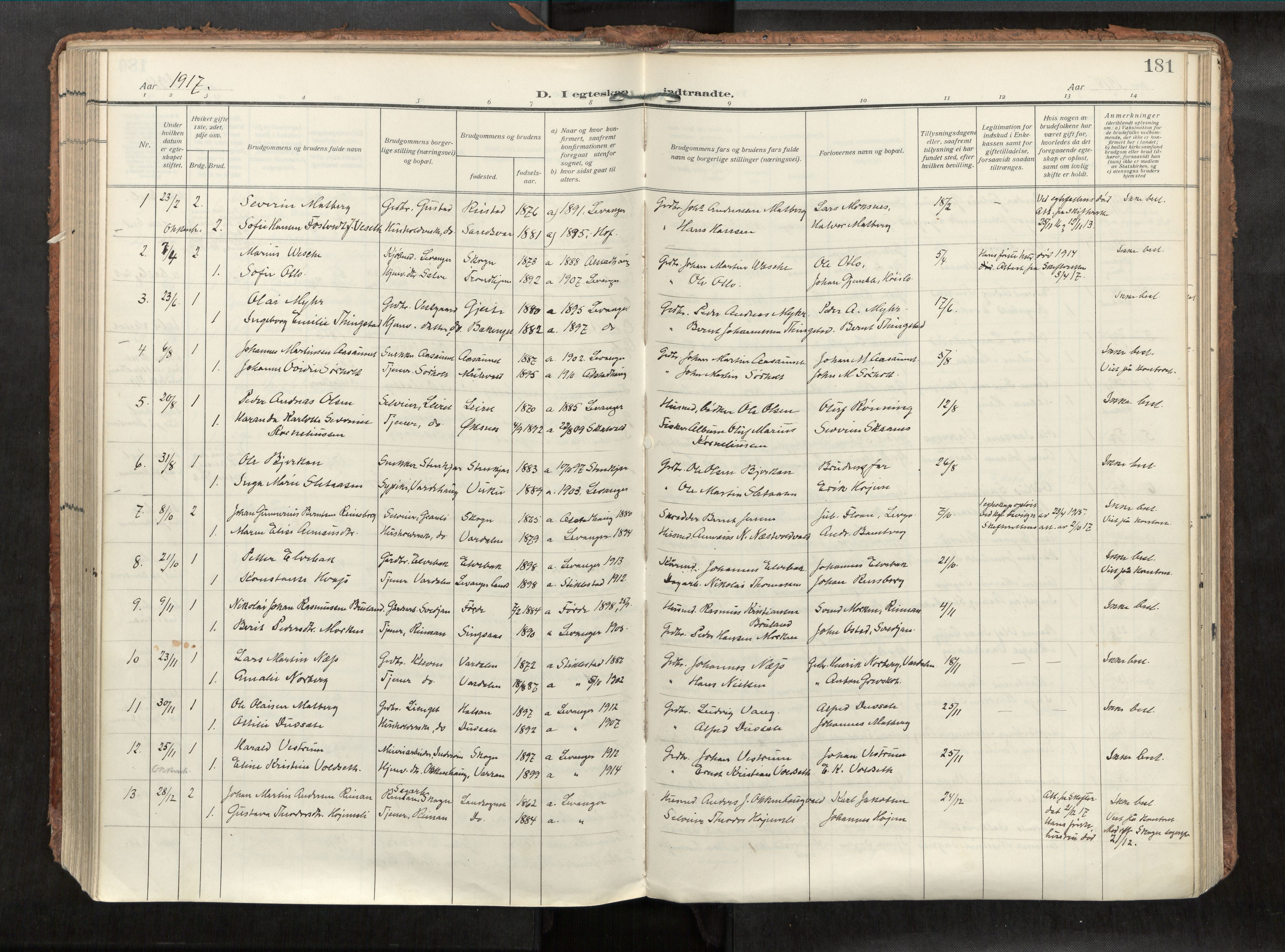 Levanger sokneprestkontor, SAT/A-1301/2/H/Haa/L0002: Parish register (official) no. 2, 1912-1935, p. 181