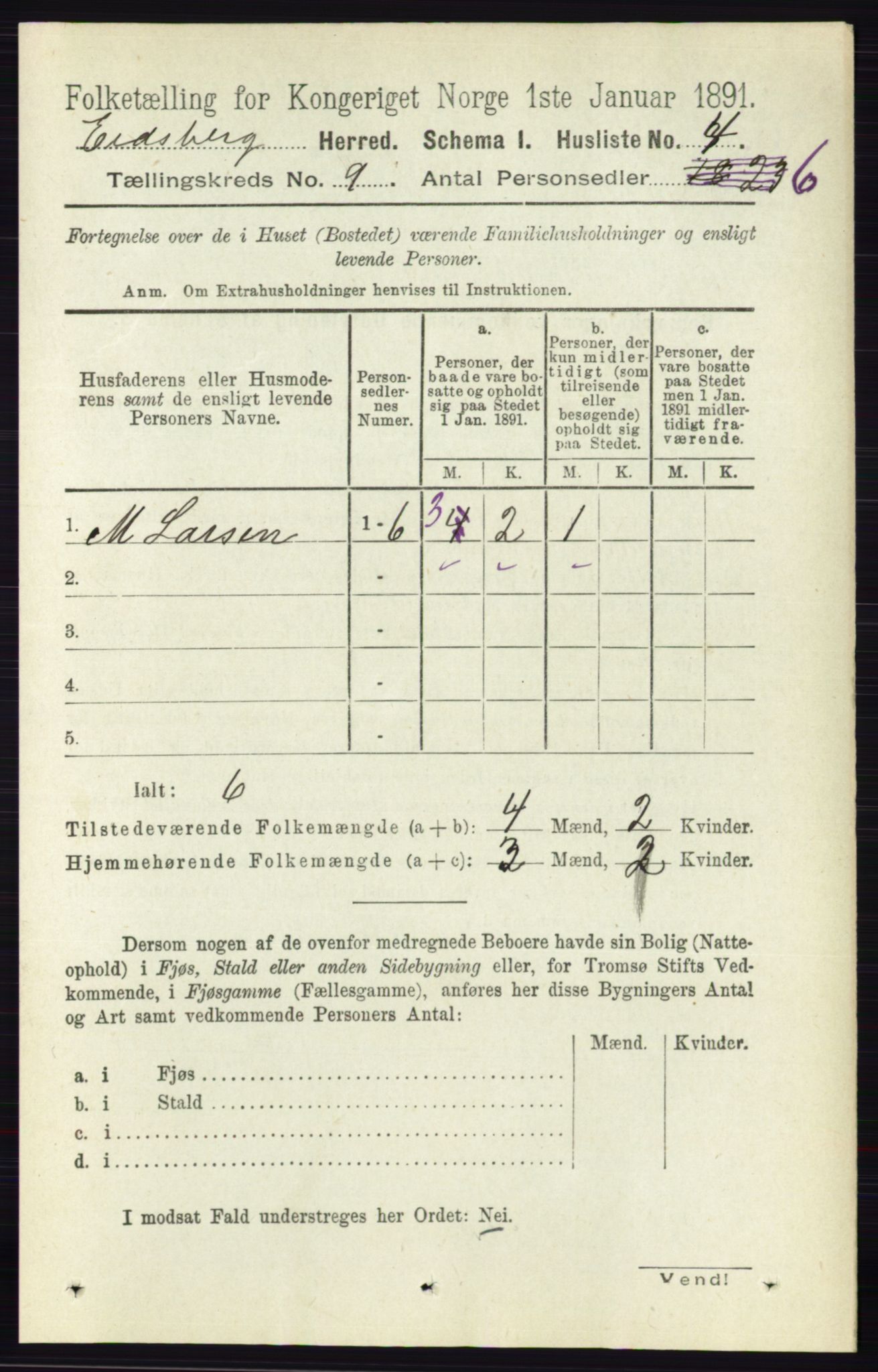 RA, 1891 census for 0125 Eidsberg, 1891, p. 5099