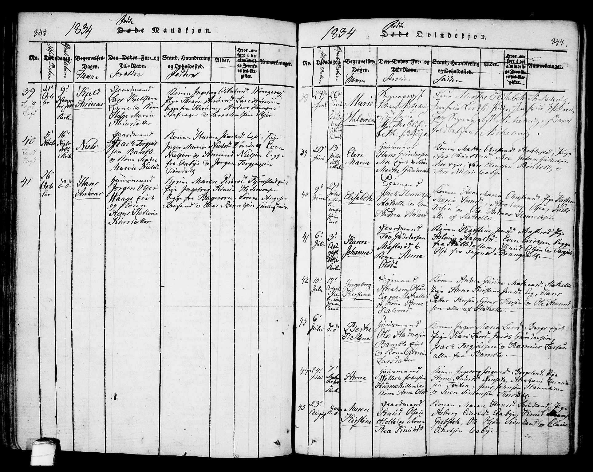 Bamble kirkebøker, AV/SAKO-A-253/F/Fa/L0003: Parish register (official) no. I 3 /1, 1814-1834, p. 343-344