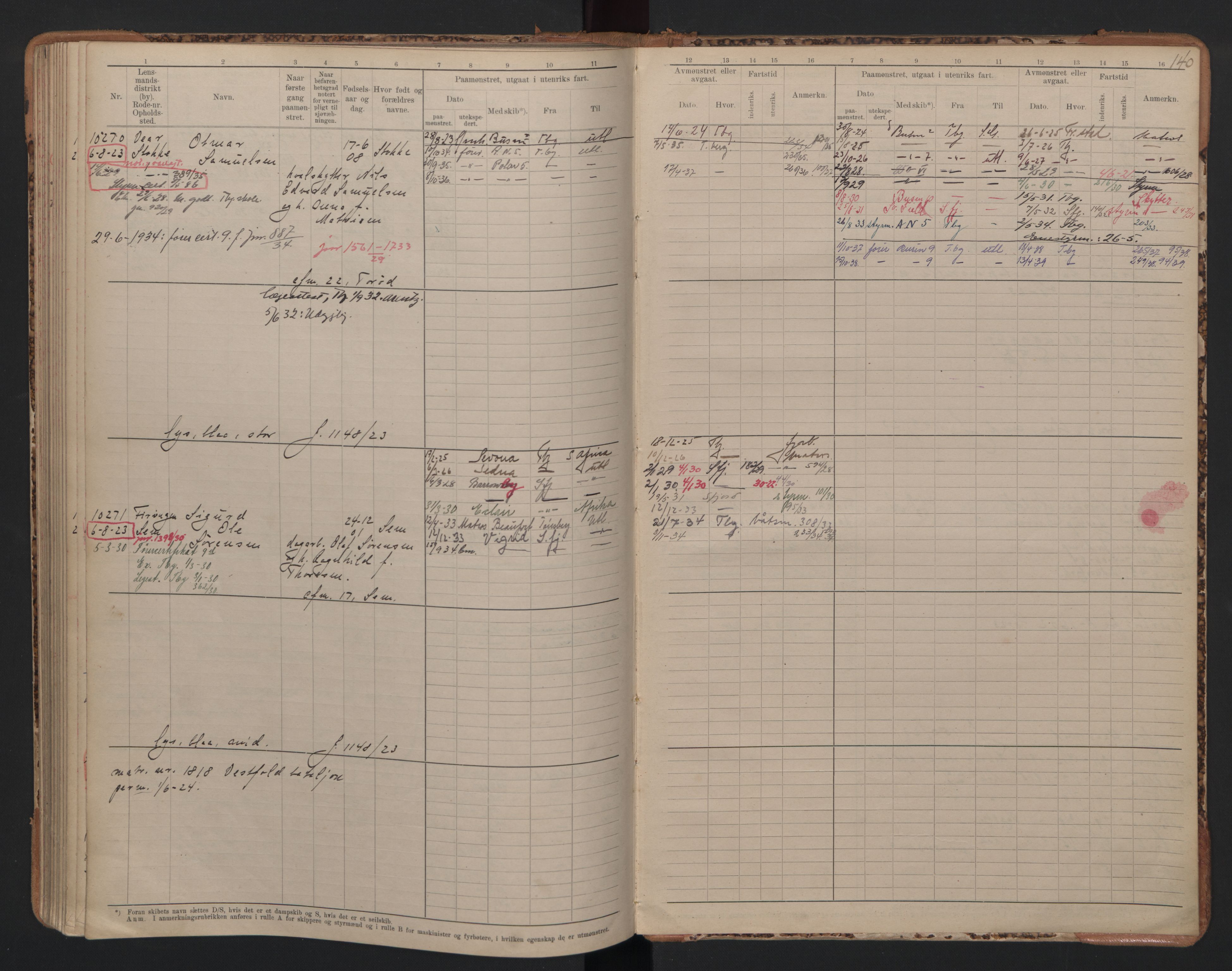 Tønsberg innrulleringskontor, AV/SAKO-A-786/F/Fc/Fcb/L0010: Hovedrulle Patent nr. 9993-1923, 1922-1923, p. 140