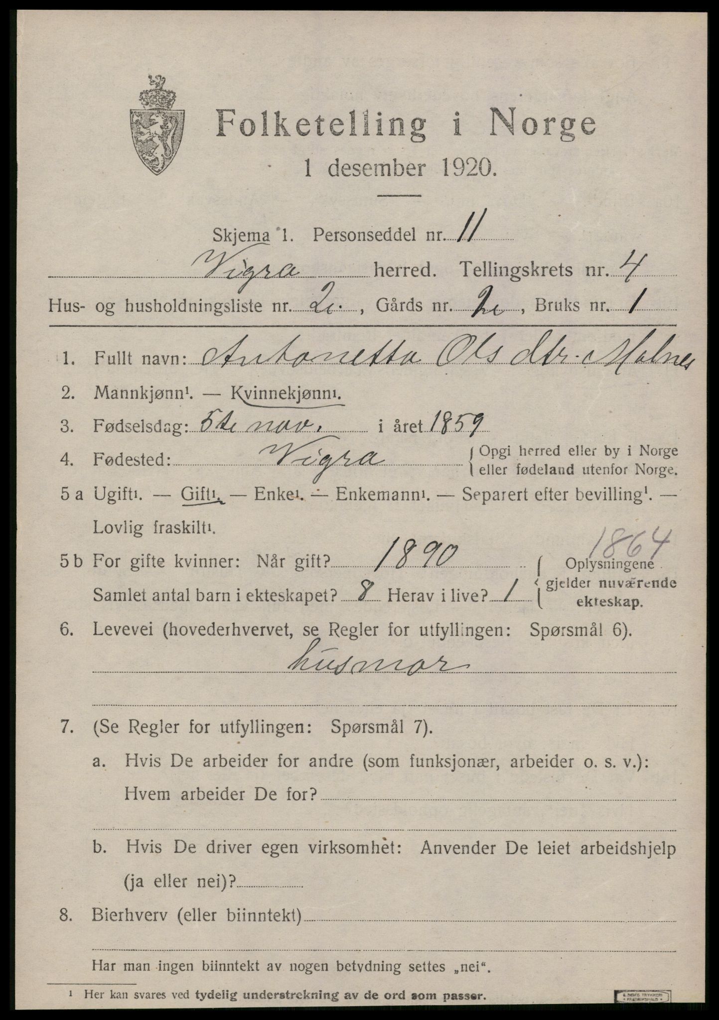 SAT, 1920 census for Vigra, 1920, p. 1768