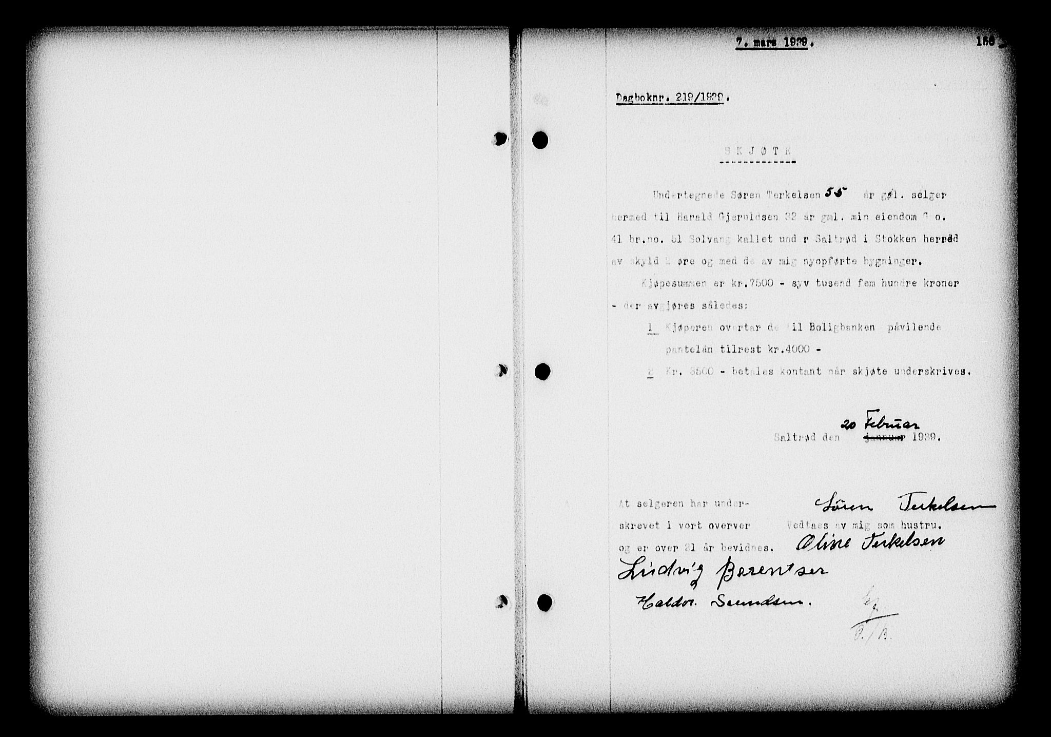 Nedenes sorenskriveri, SAK/1221-0006/G/Gb/Gba/L0046: Mortgage book no. 42, 1938-1939, Diary no: : 219/1939