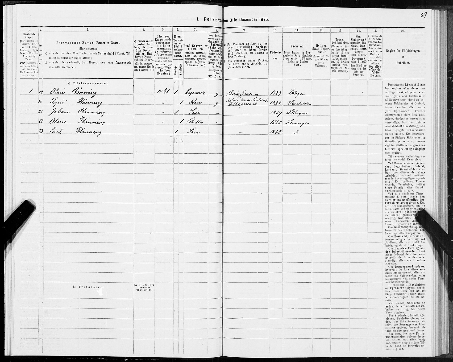 SAT, 1875 census for 1701B Levanger/Levanger, 1875, p. 69